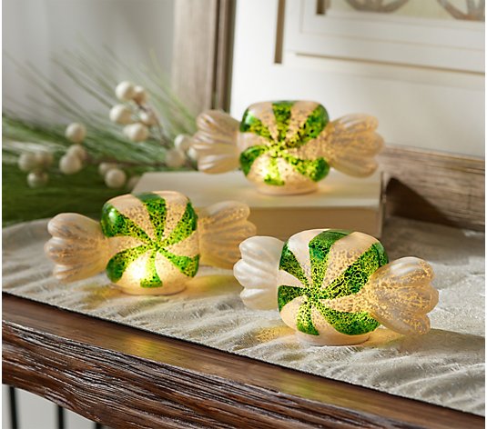 S/3 Illuminated Wrapped Mercury Glass Candies by Valerie