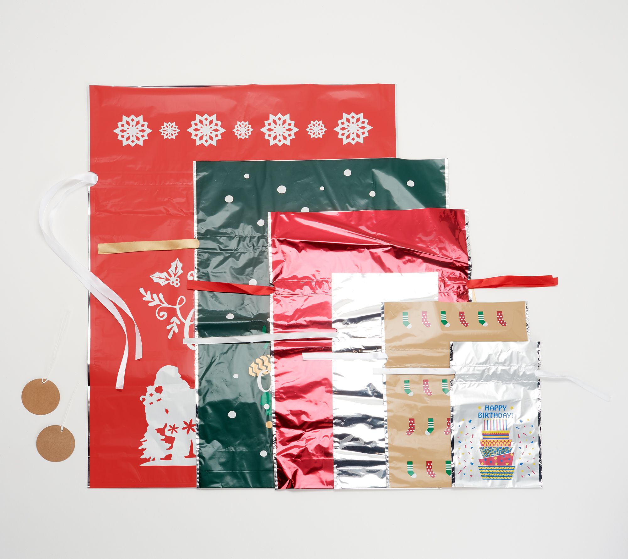 Kringle Express 60Piece Drawstring Gift Bag Set with Tags