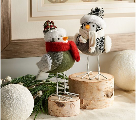 Set of 2 Rockin' Birds with Knit Hat and Scarf by Valerie