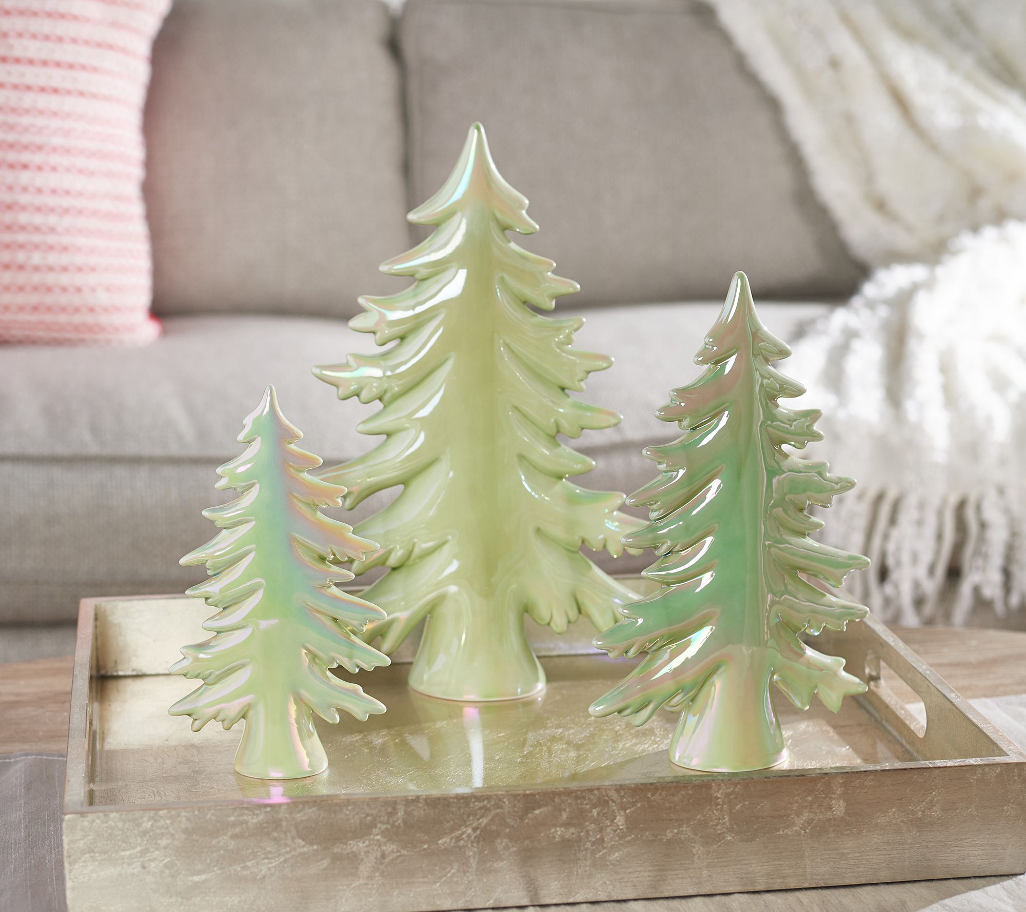 "As Is" S/3 Graduated Porcelain Iridescent Trees Valerie