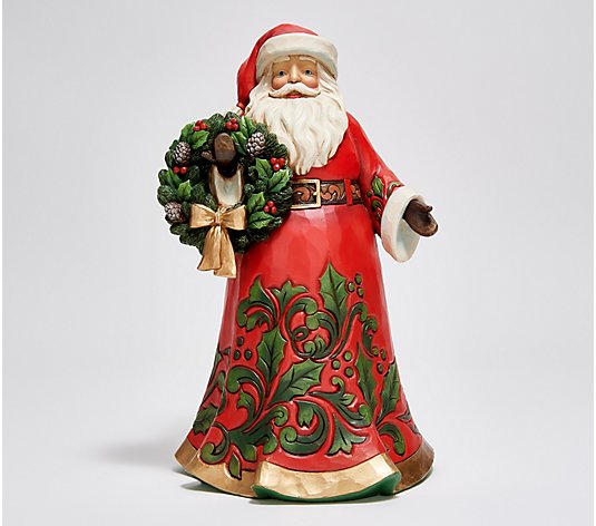 Jim Shore Heartwood Creek Jolly Santa Holding a Wreath Figurine