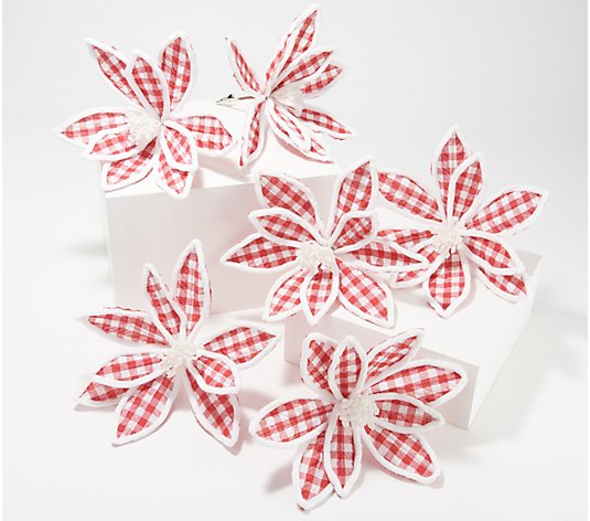 Set of 6 Checked Poinsettia Clips by Valerie