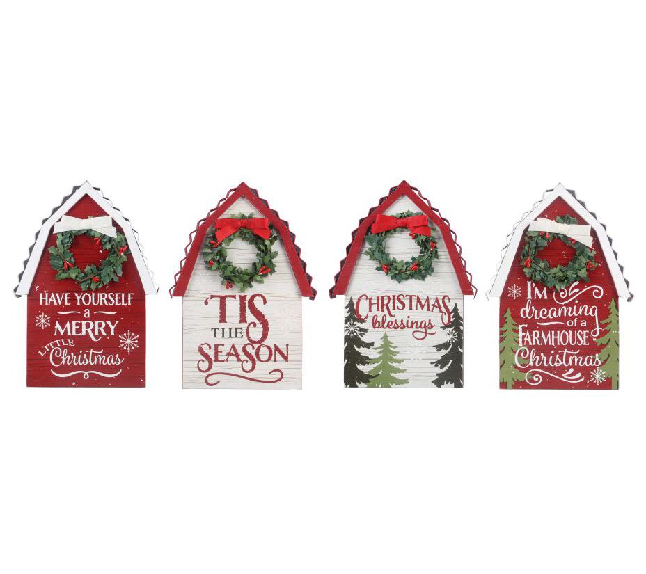 Young's wood barn shaped Christmas tabletop sign (set of 4)
