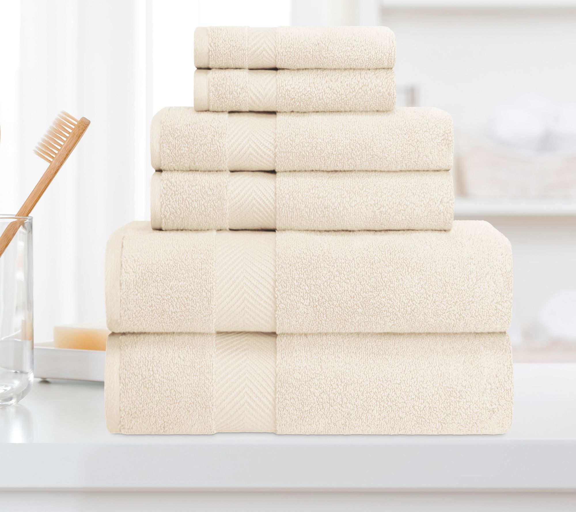 Superior Zero Twist Cotton Solid & Jacquard Hand Towel Set of 6