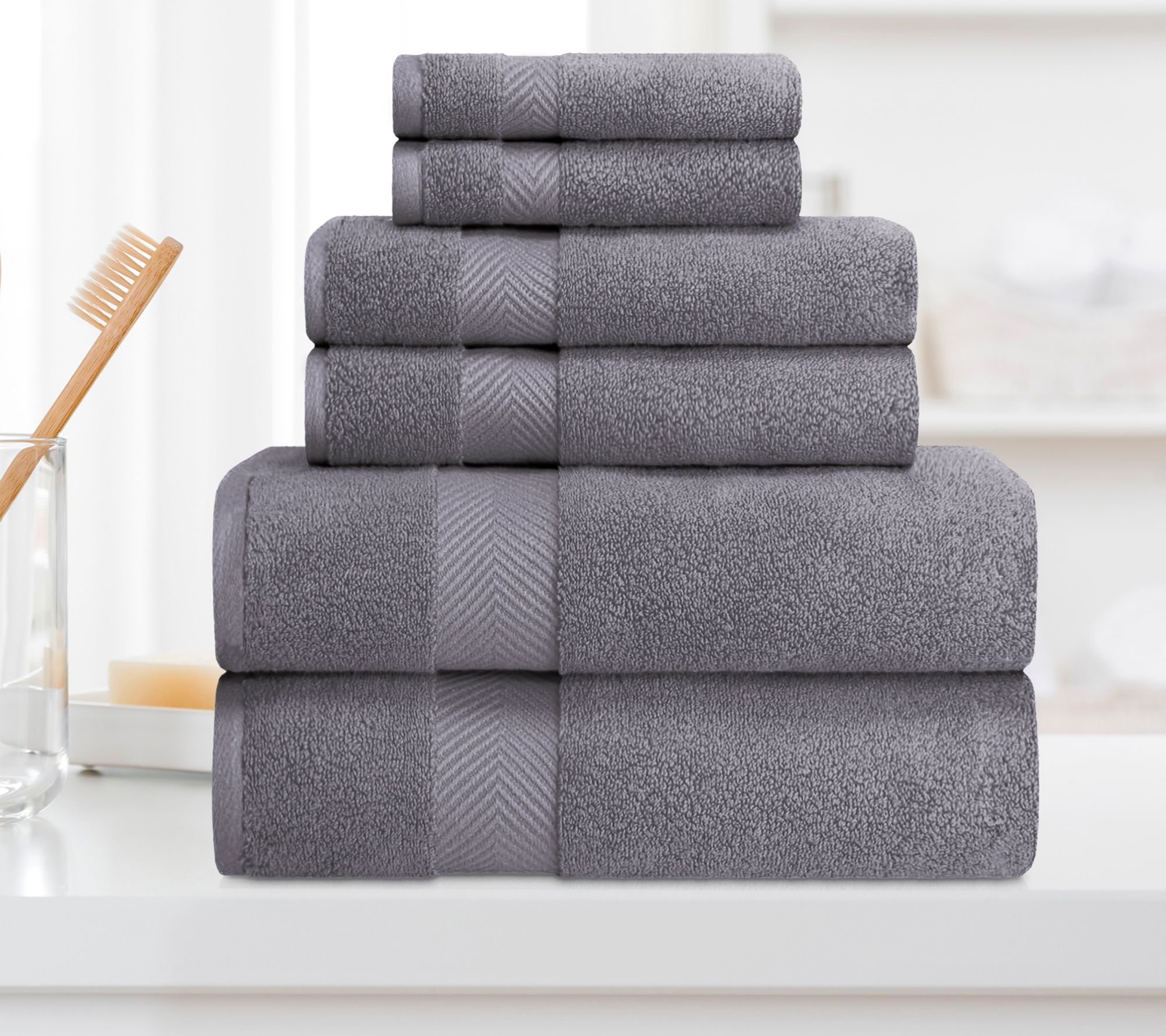 Superior Cotton 6-Piece Solid Zero-Twist Absorbent Towel Set