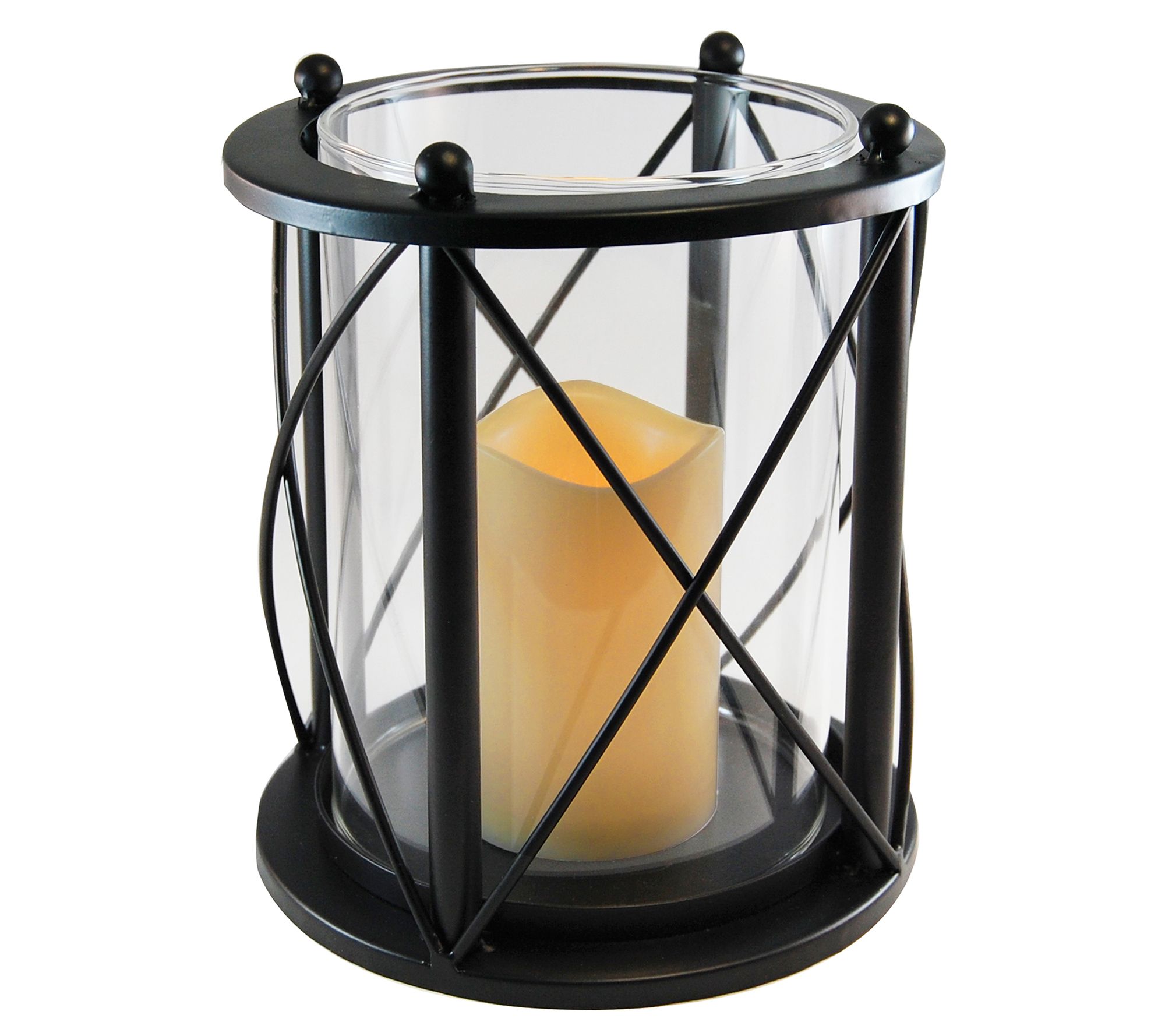 Battery Operated Metal Lantern with LED Candle - Crisscross