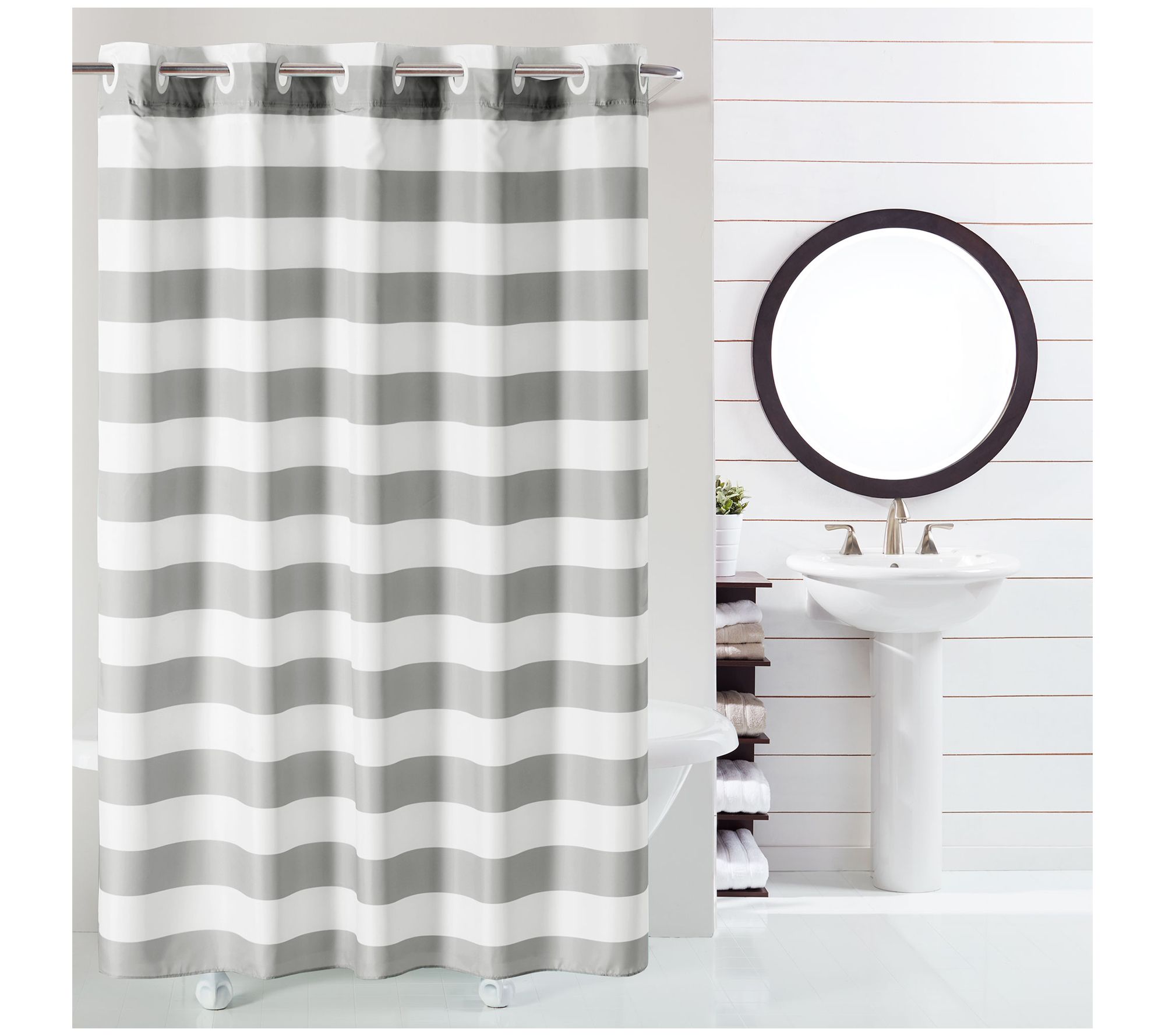 Hookless Cabana Stripe Shower Curtain with PevaLiner