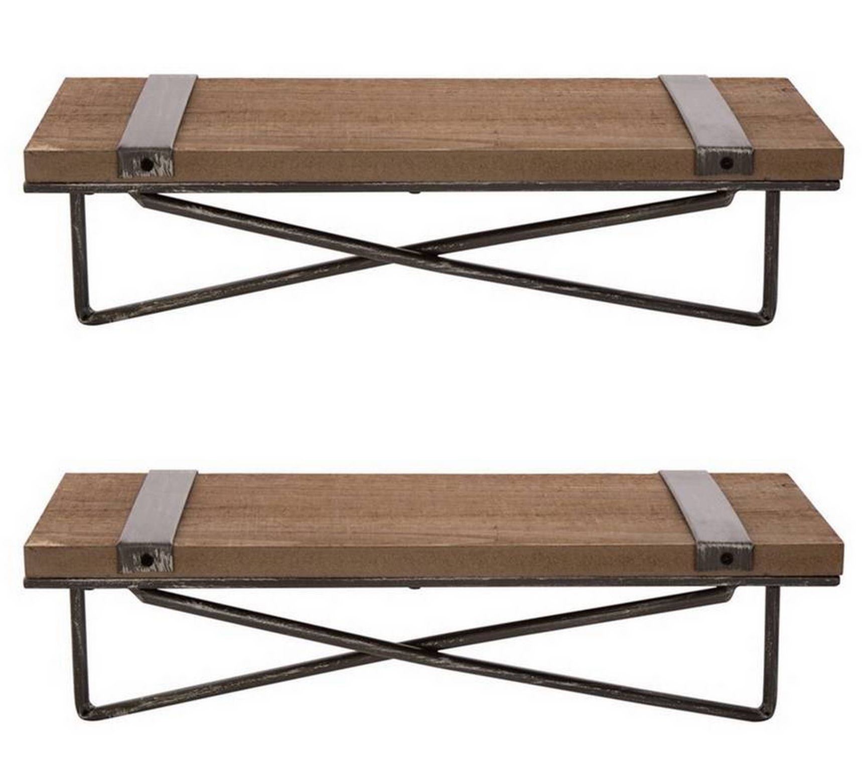 Glitzhome Set of 2 Same Size Rustic Metal &Wooden Wall Shelves