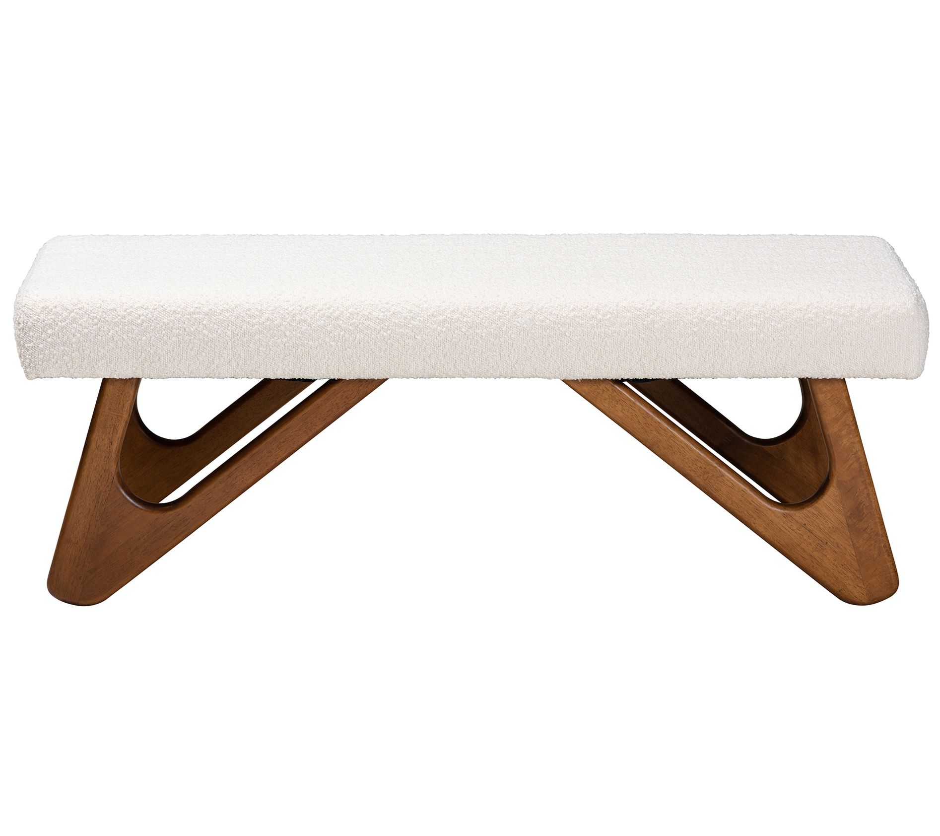 Baxton Studio Rika Cream Boucle Fabric and Brown Wood Bench