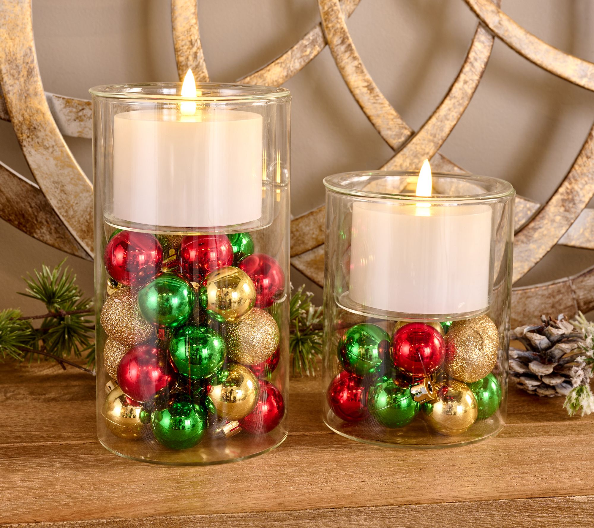 Lightscapes S/2 Festive Candle Holders w/ Flameles Candle