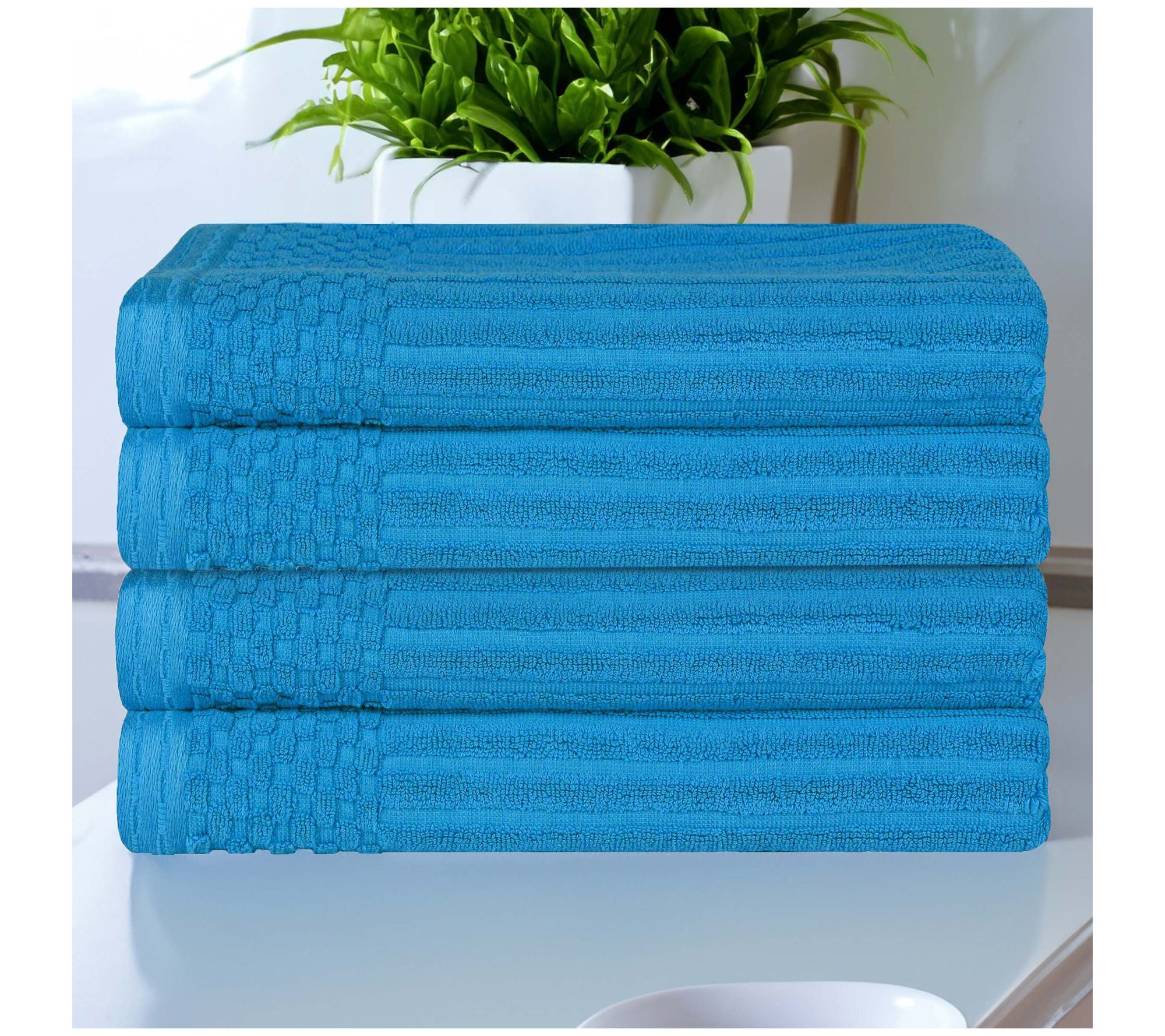 Superior Ribbed Textured Cotton 4-Piece Bath Towel Set