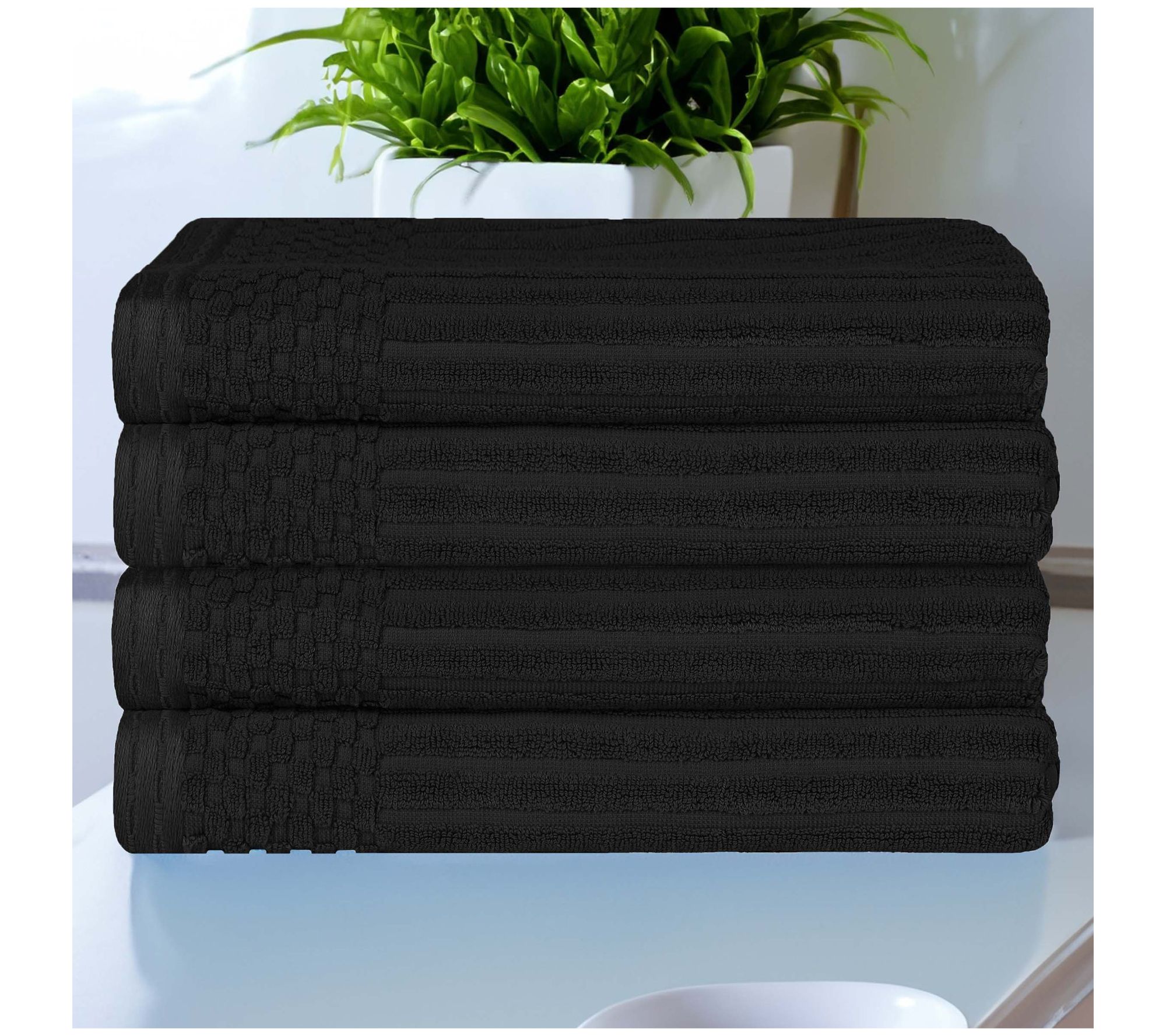 Superior Ribbed Textured Cotton 4-Piece Bath Towel Set