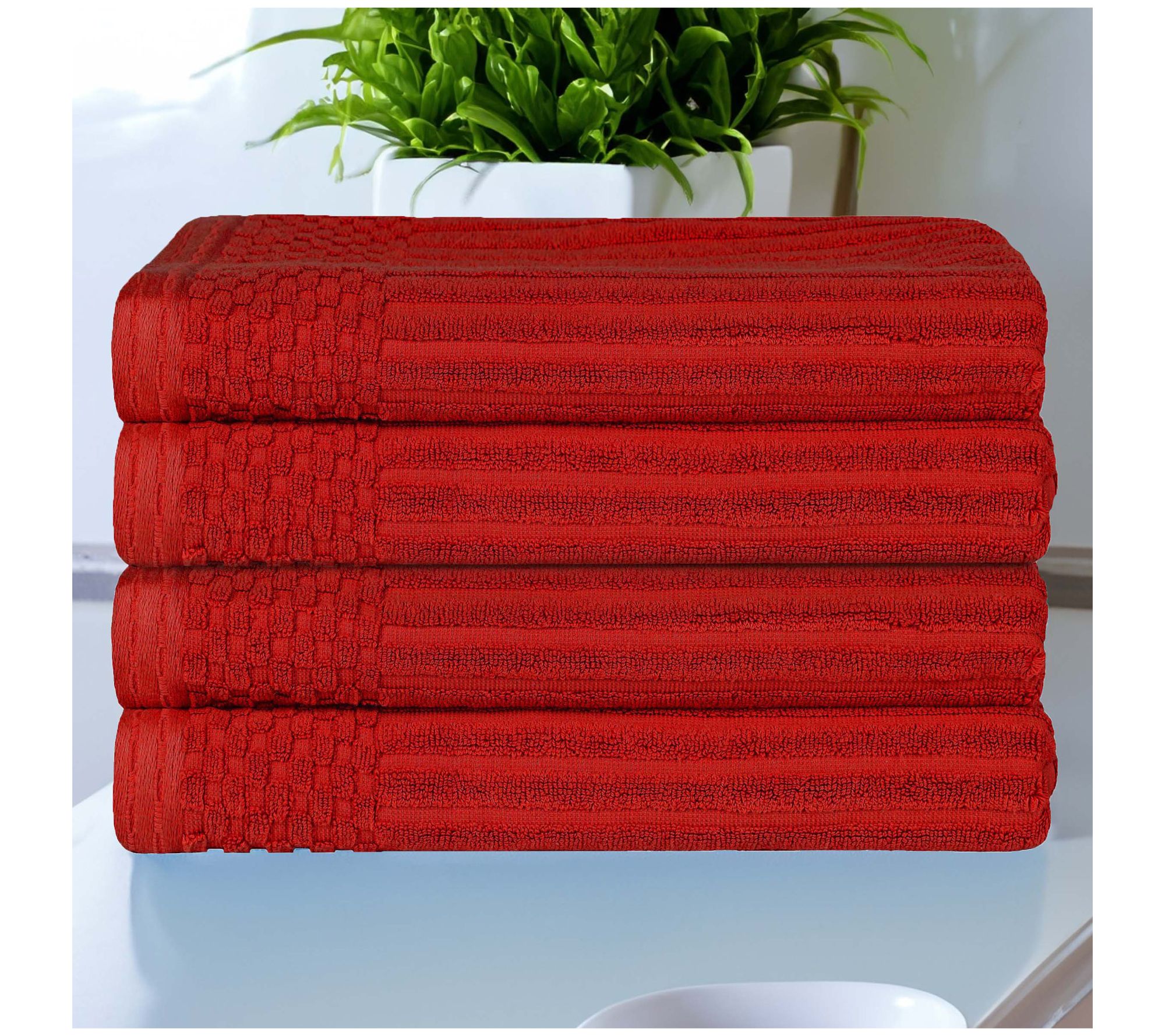 Superior Ribbed Textured Cotton 4-Piece Bath Towel Set
