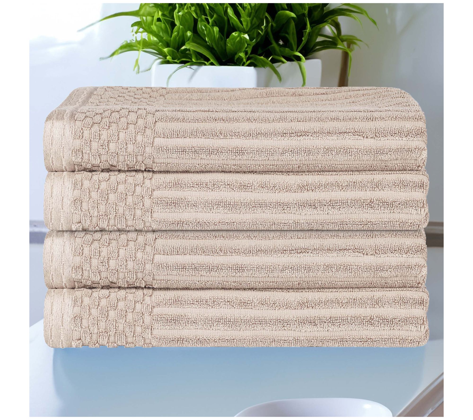 Superior Ribbed Textured Cotton 4-Piece Bath Towel Set
