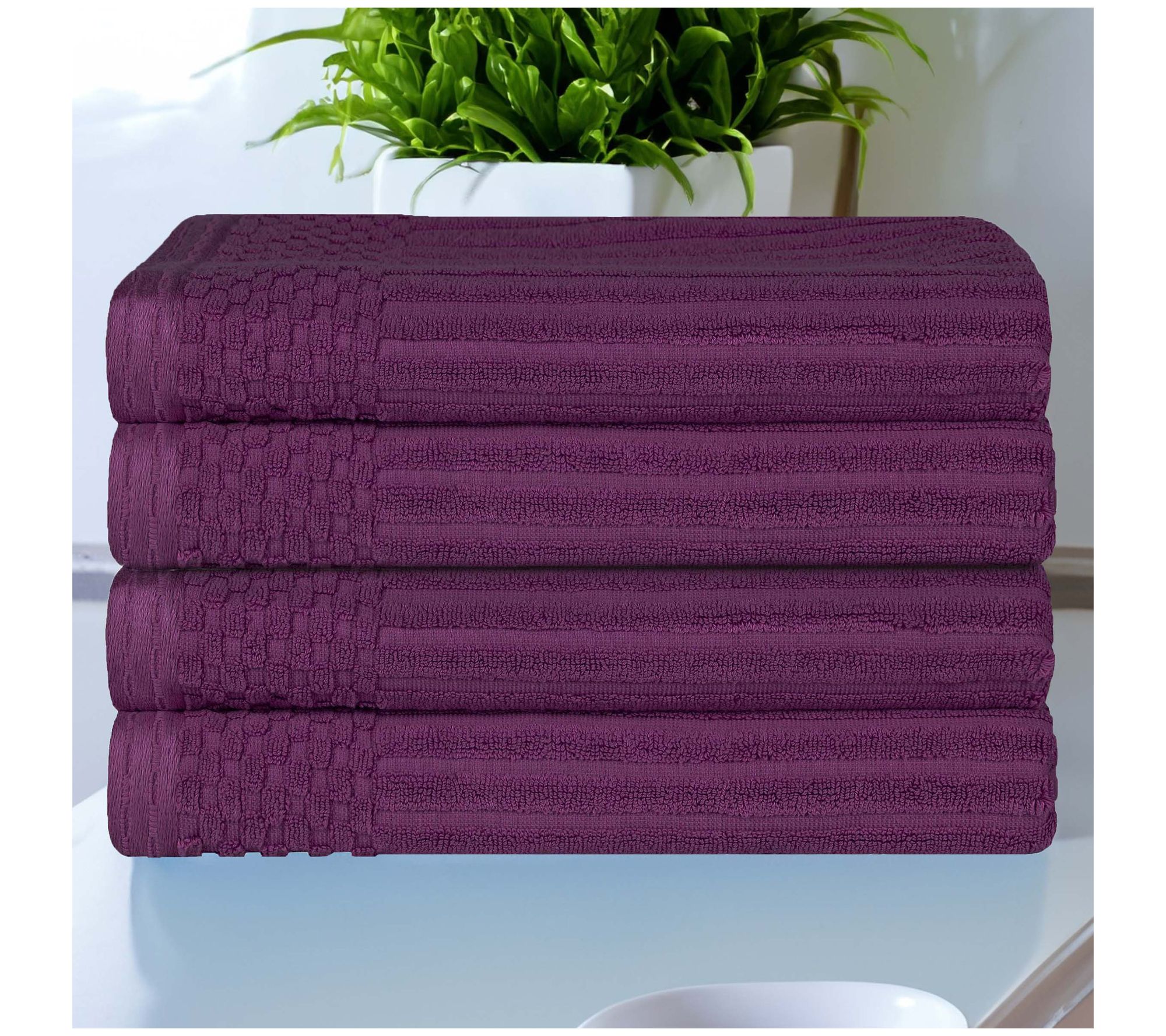 Superior Ribbed Textured Cotton 4-Piece Bath Towel Set