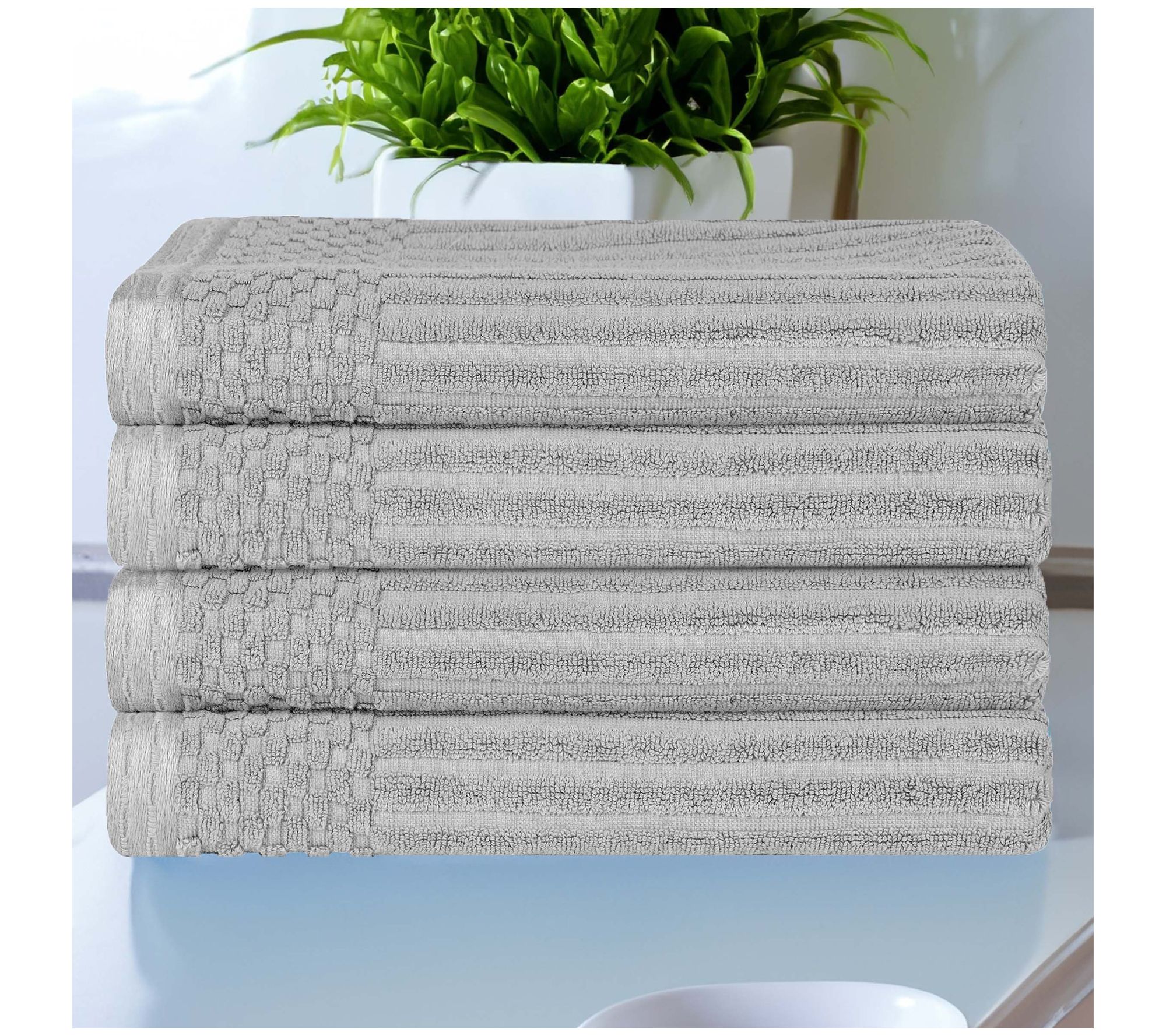 Superior Ribbed Textured Cotton 4-Piece Bath Towel Set