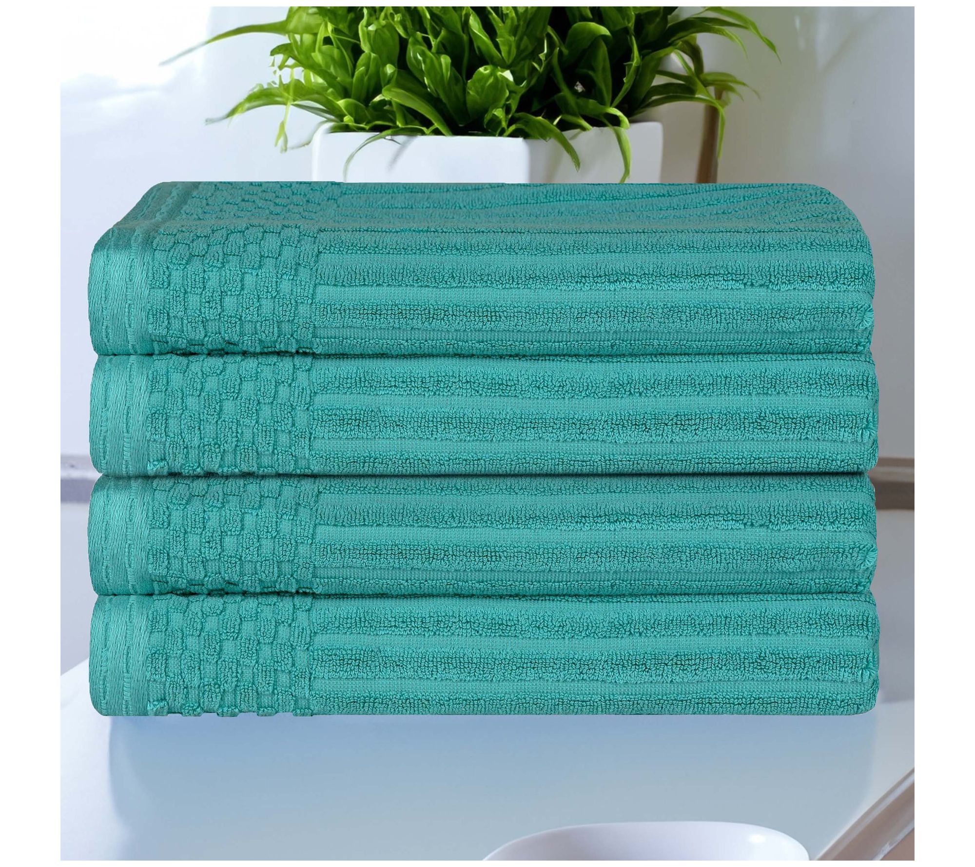 Superior Ribbed Textured Cotton 4-Piece Bath Towel Set