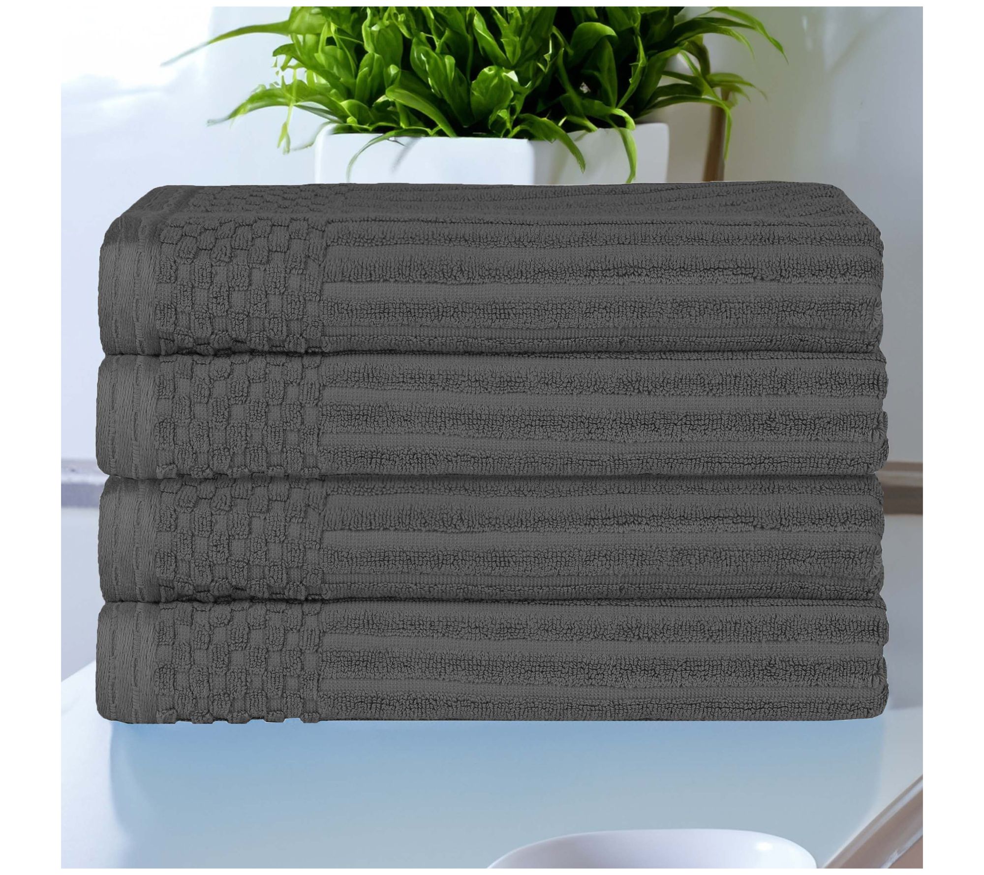 Superior Ribbed Textured Cotton 4-Piece Bath Towel Set