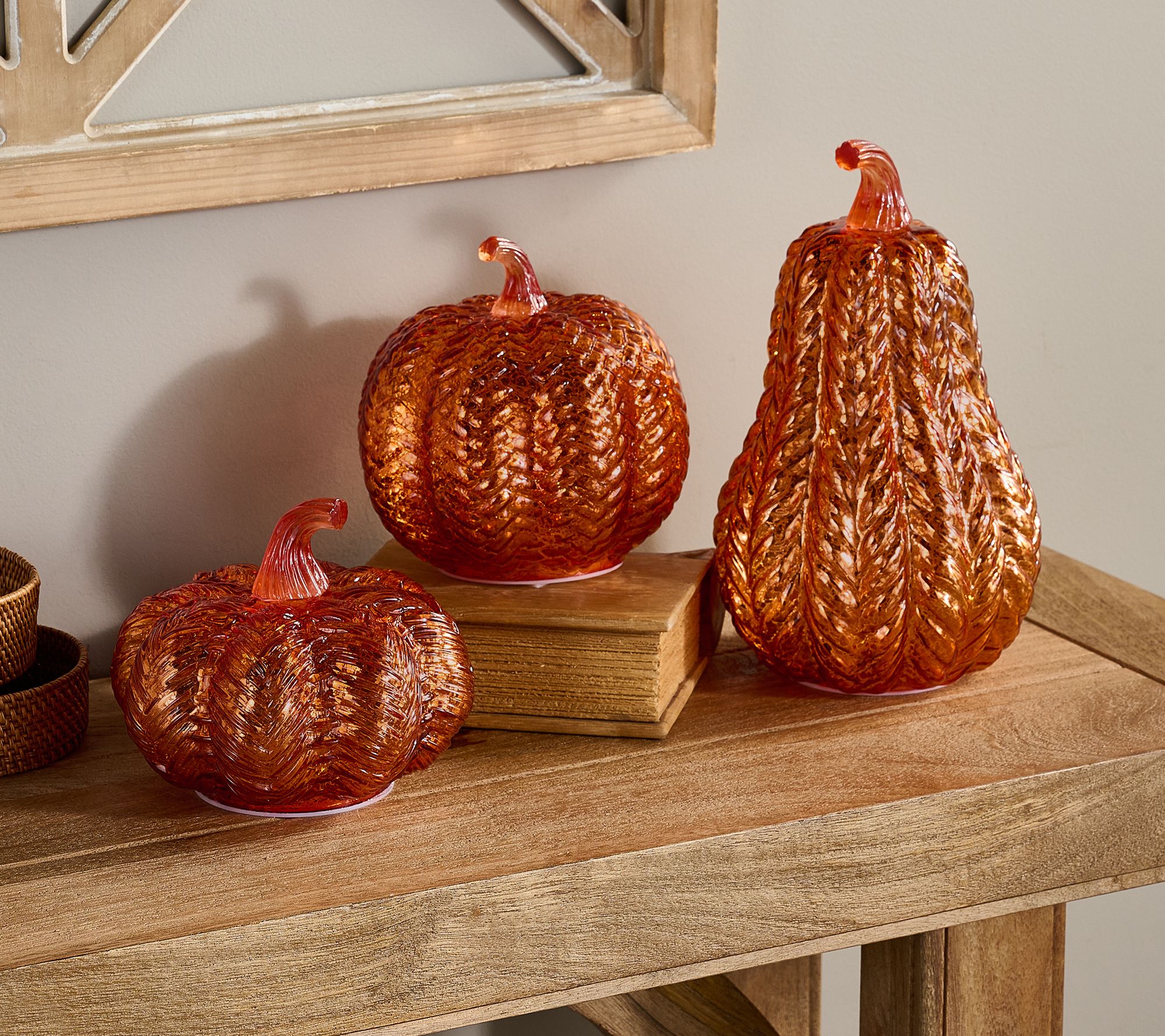 S/3 Lit Woven Mercury Glass Pumpkins & Gourd by Valerie