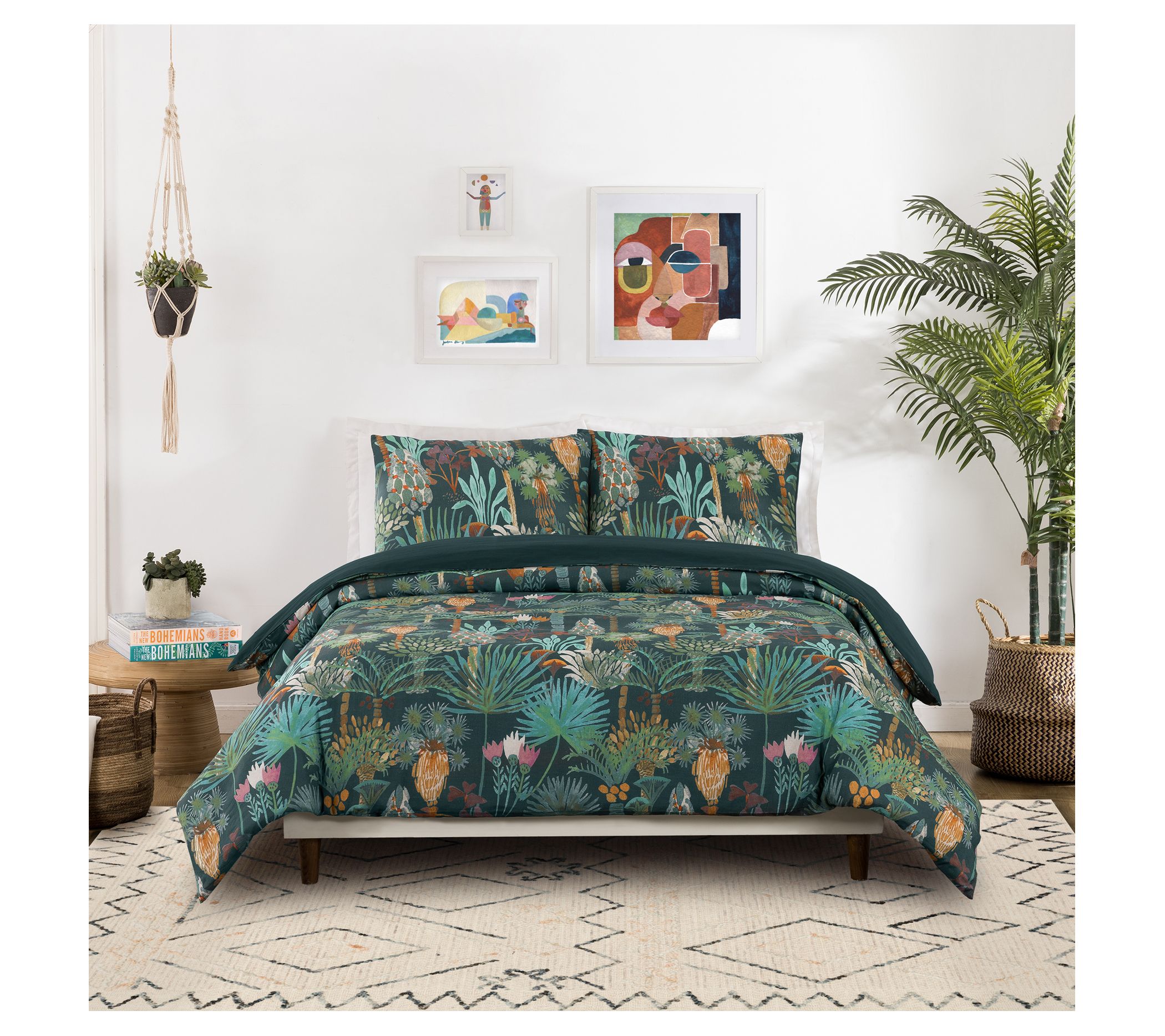 JUNGALOW by Justina Phoenix Cotton 3pc Duvet Co ver Set- Qn