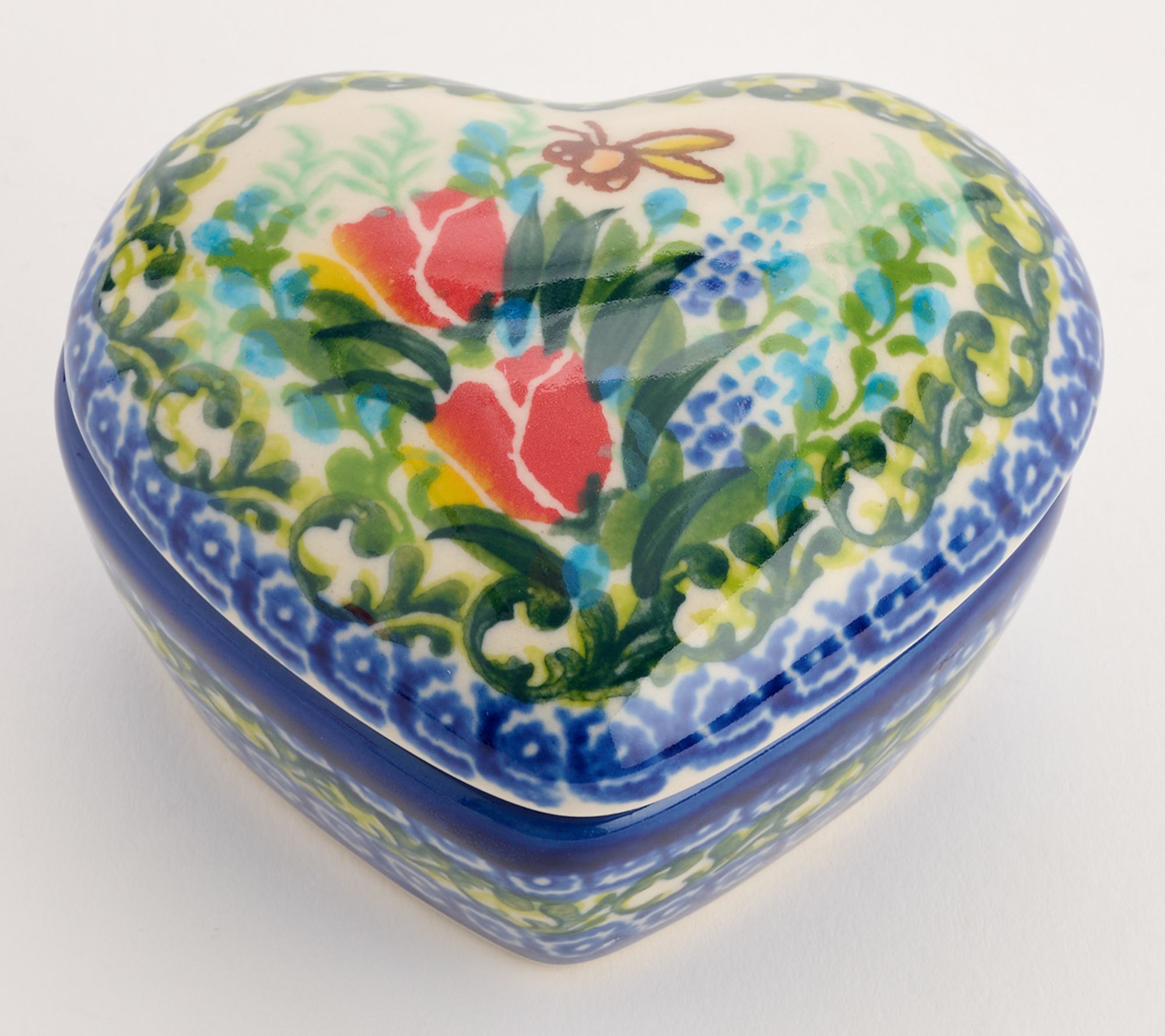 Lidia's Polish Pottery Hand Painted Heart Box w/ Lid