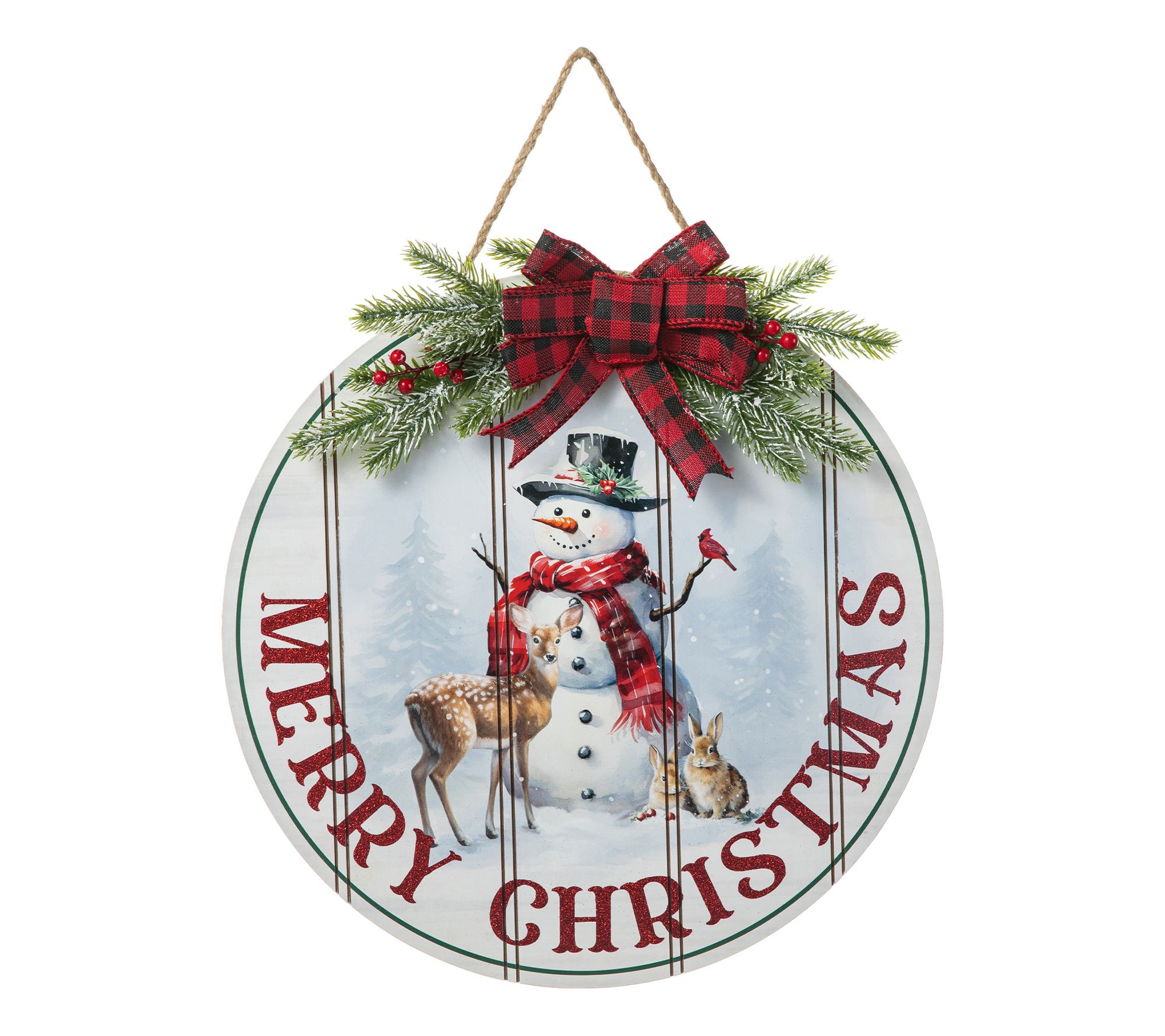 Glitzhome 15"D Wooden Christmas Round Word SignDoor Hanger