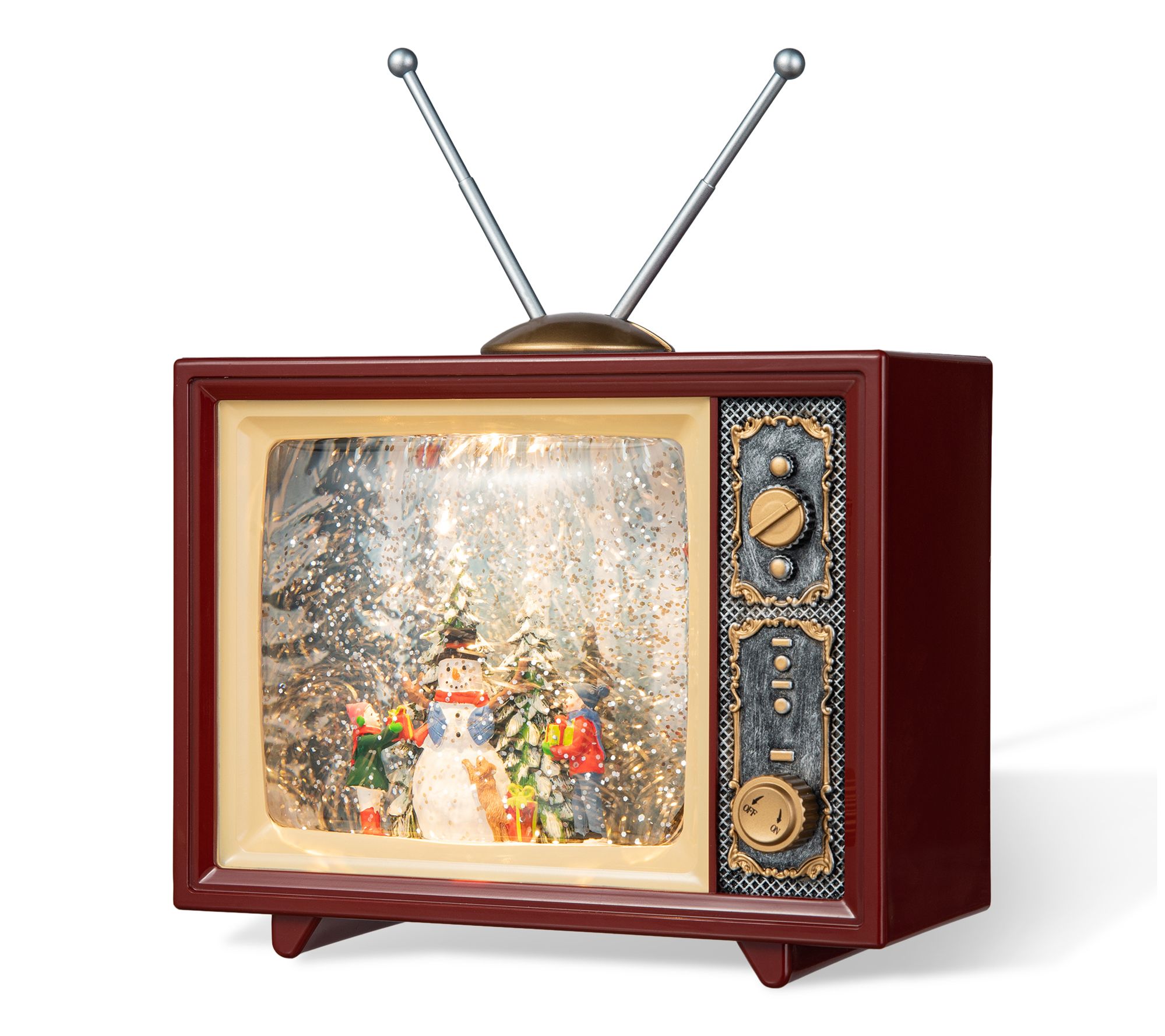 Glitzhome 7.5"L Lighted Snowman Vintage TV  Waterglobe