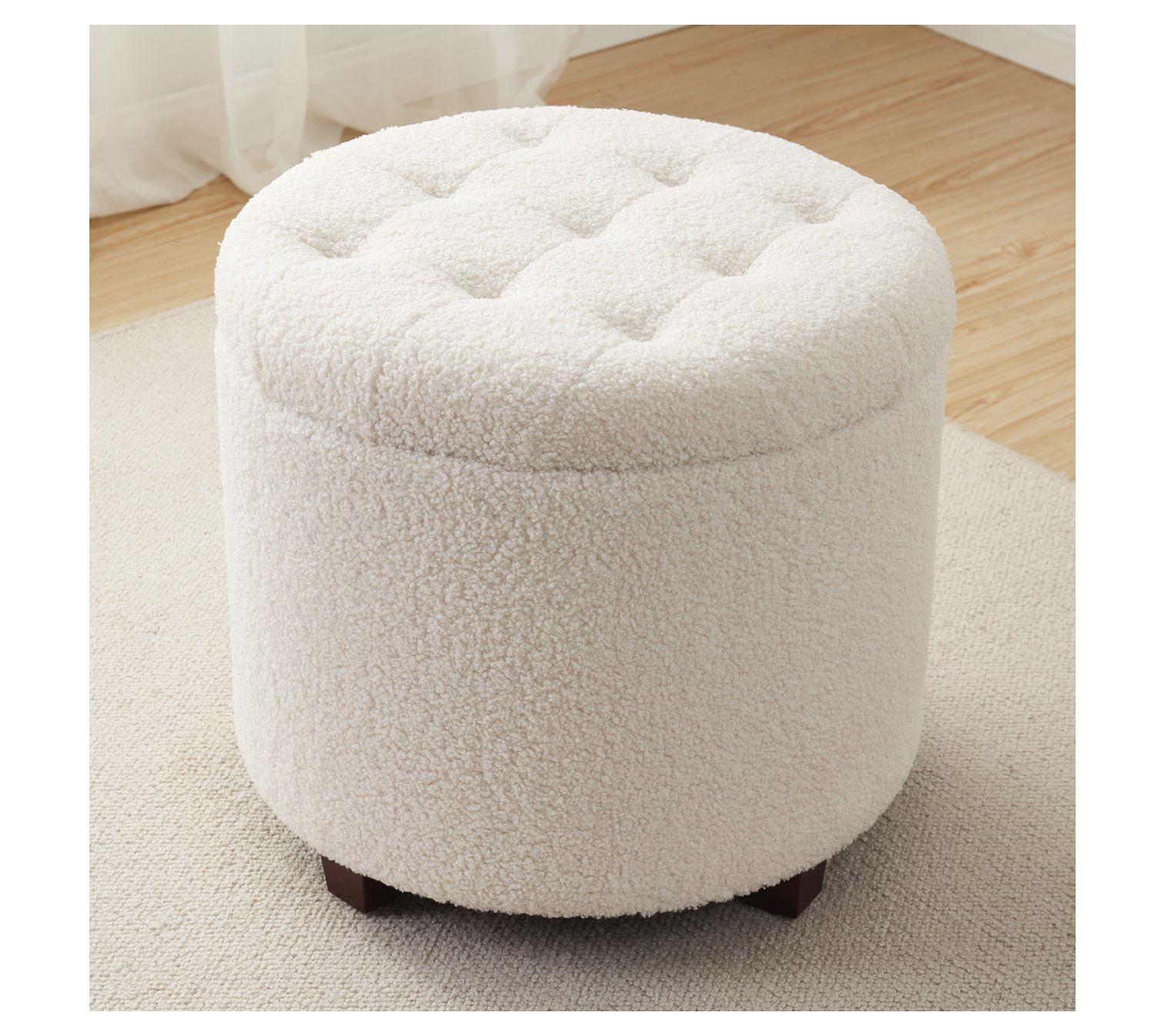 Ornavo Home Round Boucle Teddy Storage Ottoman