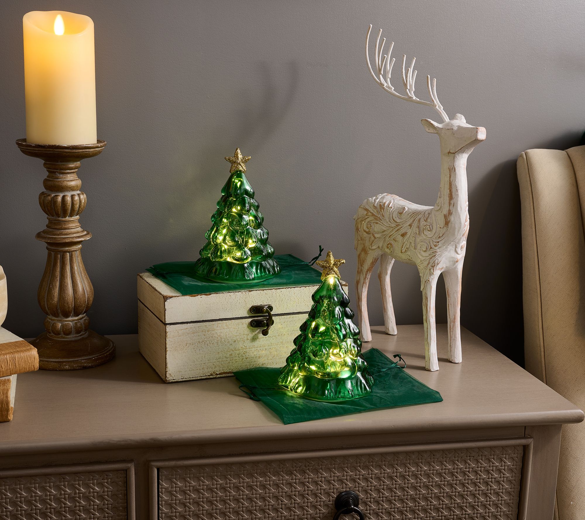 "As Is" Mr. Christmas Set/2 6" Twinkling Glass Nostalgic Trees