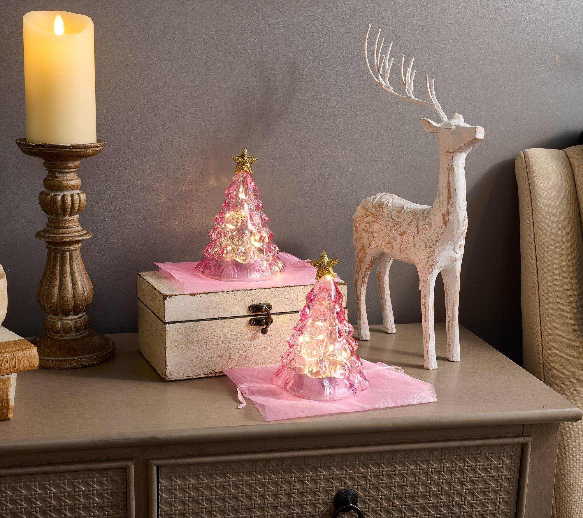 "As Is" Mr. Christmas Set/2 6" Twinkling Glass Nostalgic Trees