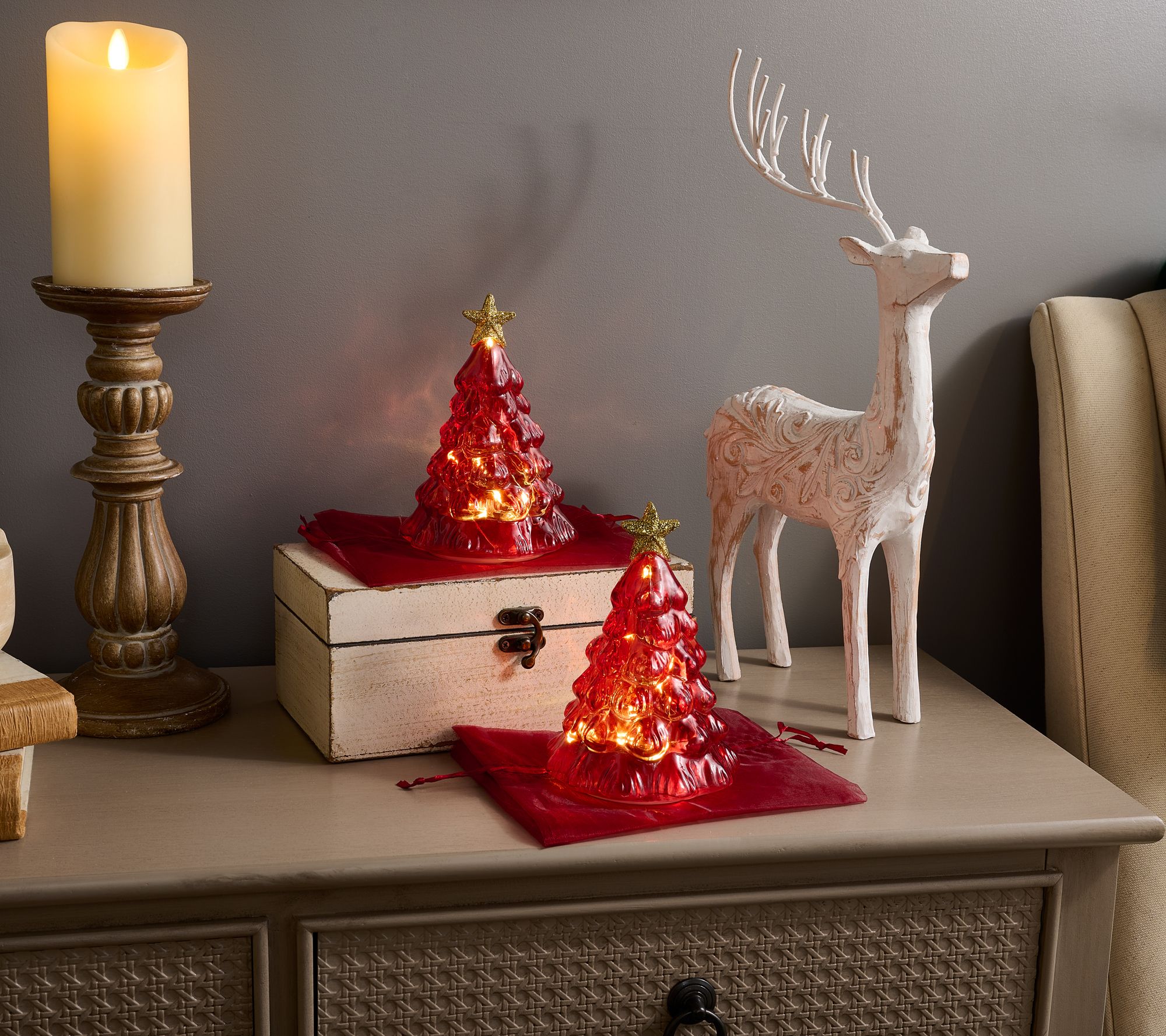 "As Is" Mr. Christmas Set/2 6" Twinkling Glass Nostalgic Trees