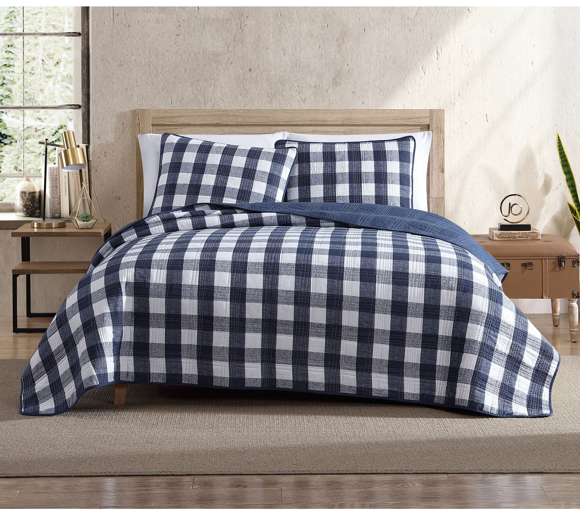 Eddie Bauer Lakehouse Plaid Blue King Quilt Sham Set