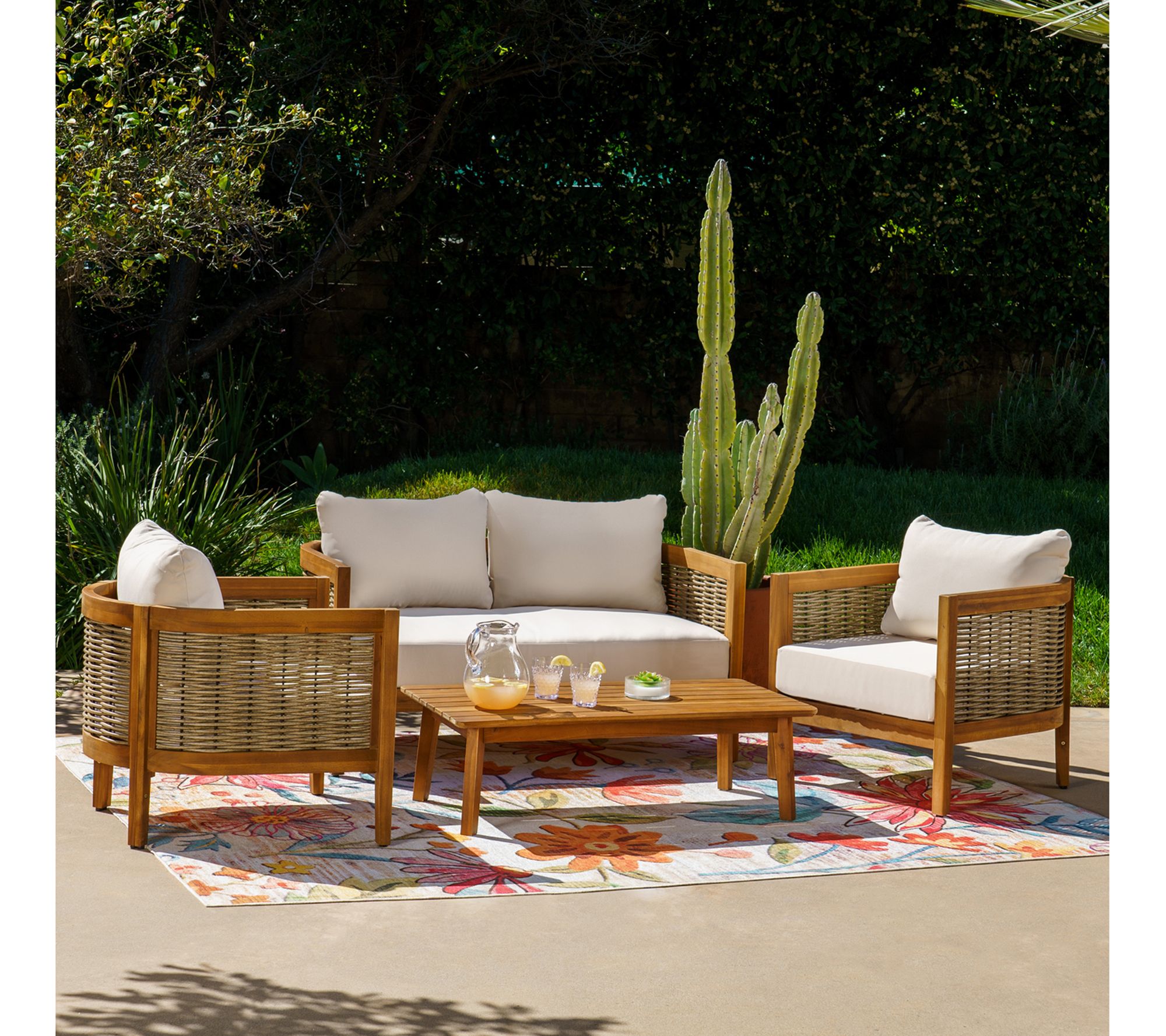 Linon Home Chaddsley Outdoor 4PC Set 2 Chair Loveseat Table