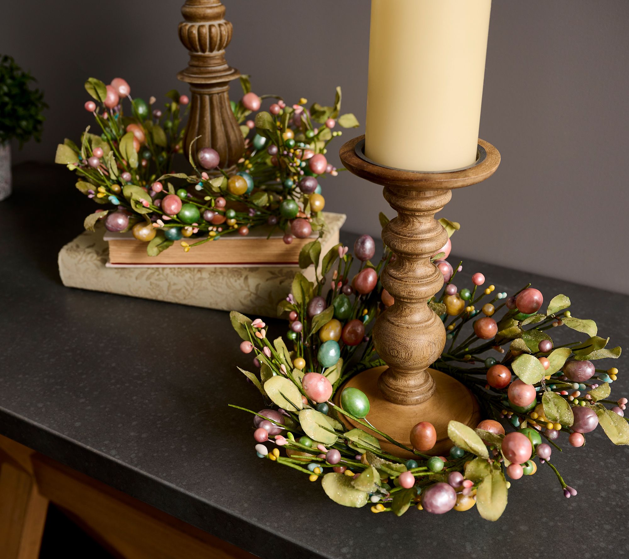 "As Is" Set of 2 Pearlized Egg Pip Berry and Leaf Rings by Valerie