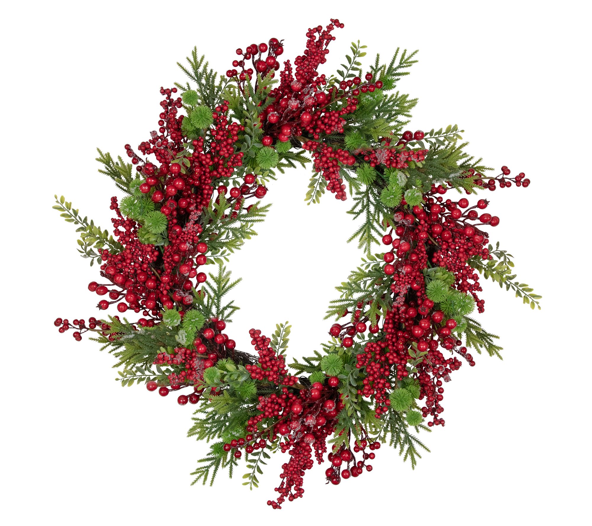 Northlight Frosted Red Berry and Pine Christmas Wreath 28"