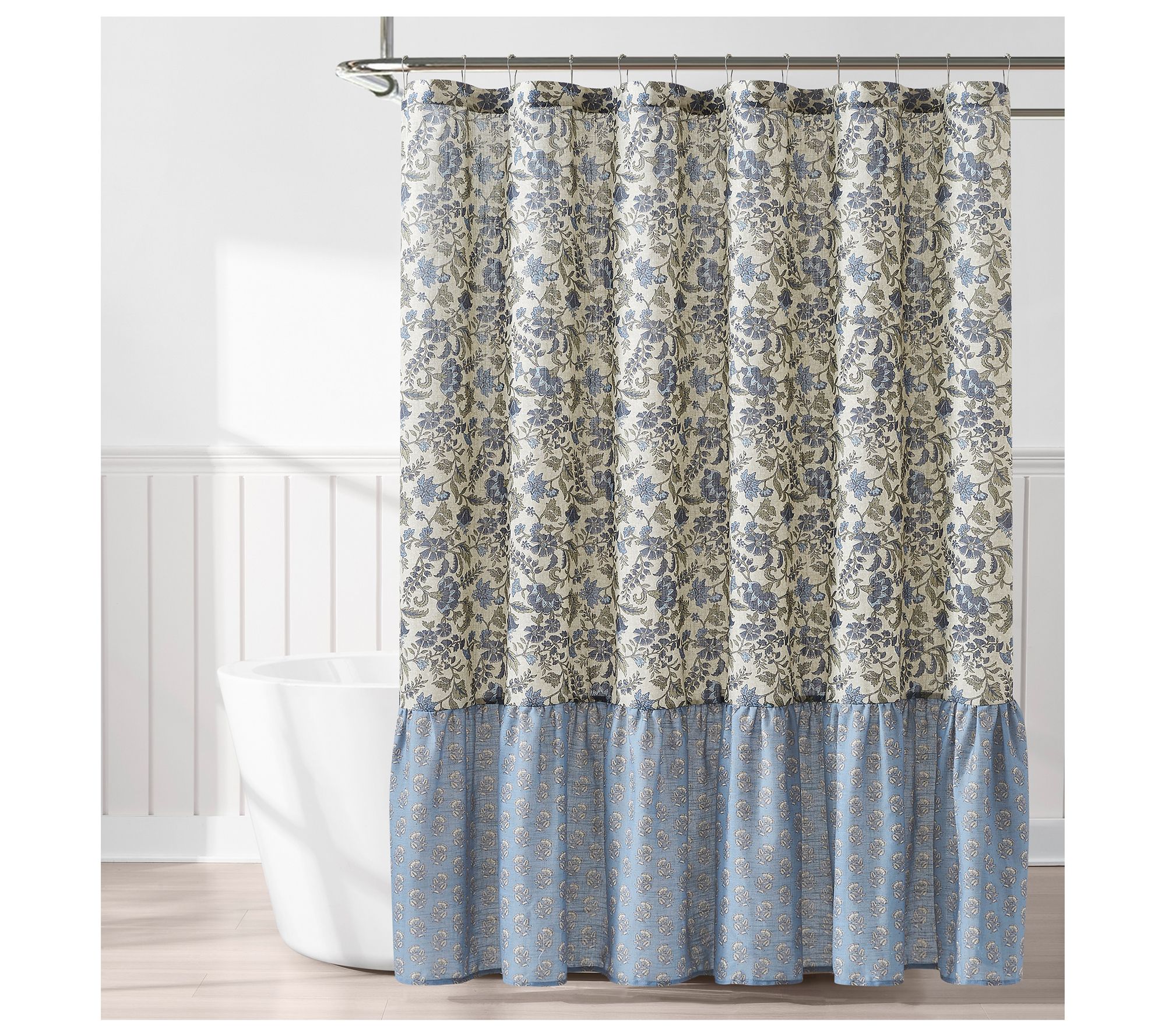 Lush Decor Lillian Block Print Linen Textured Shower Curtain