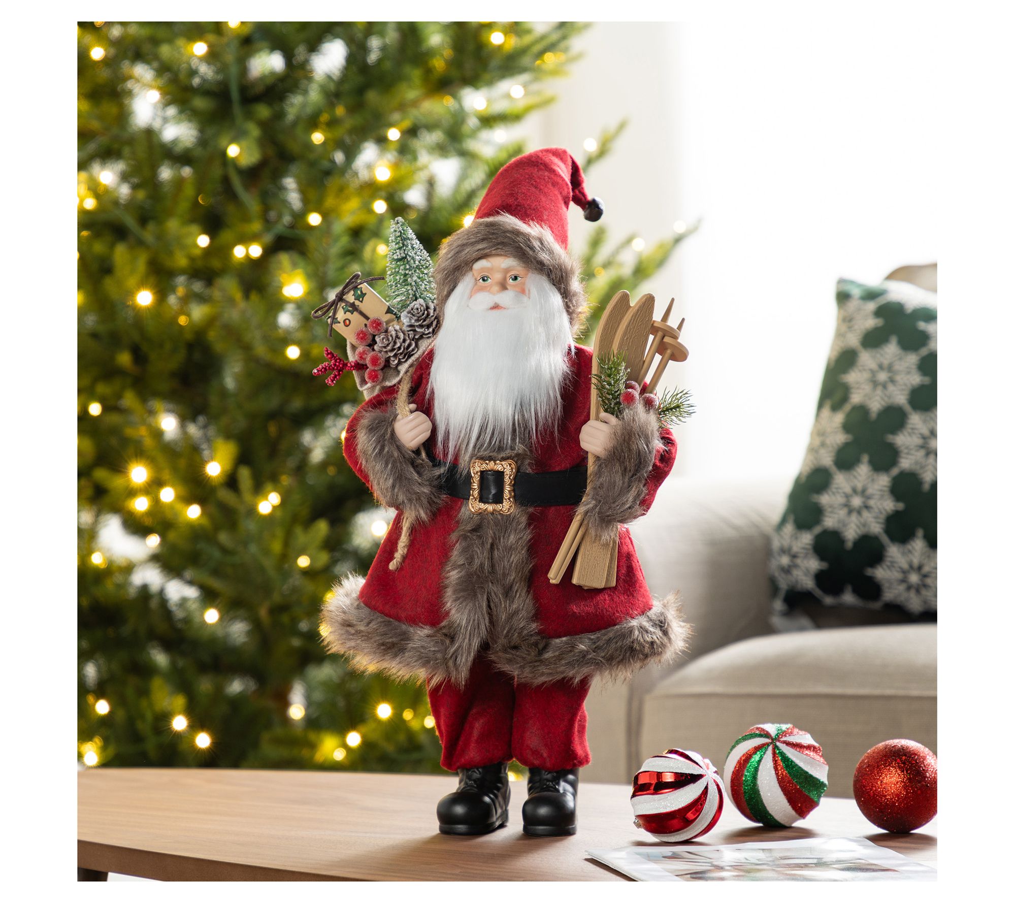 Glitzhome 18"H Faux Fur Christmas Classic SantaFigurine
