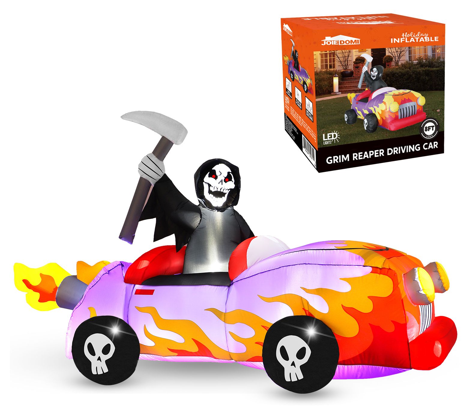 Joyfy 8ft Long Halloween Inflatable Grim ReaperDriving Car