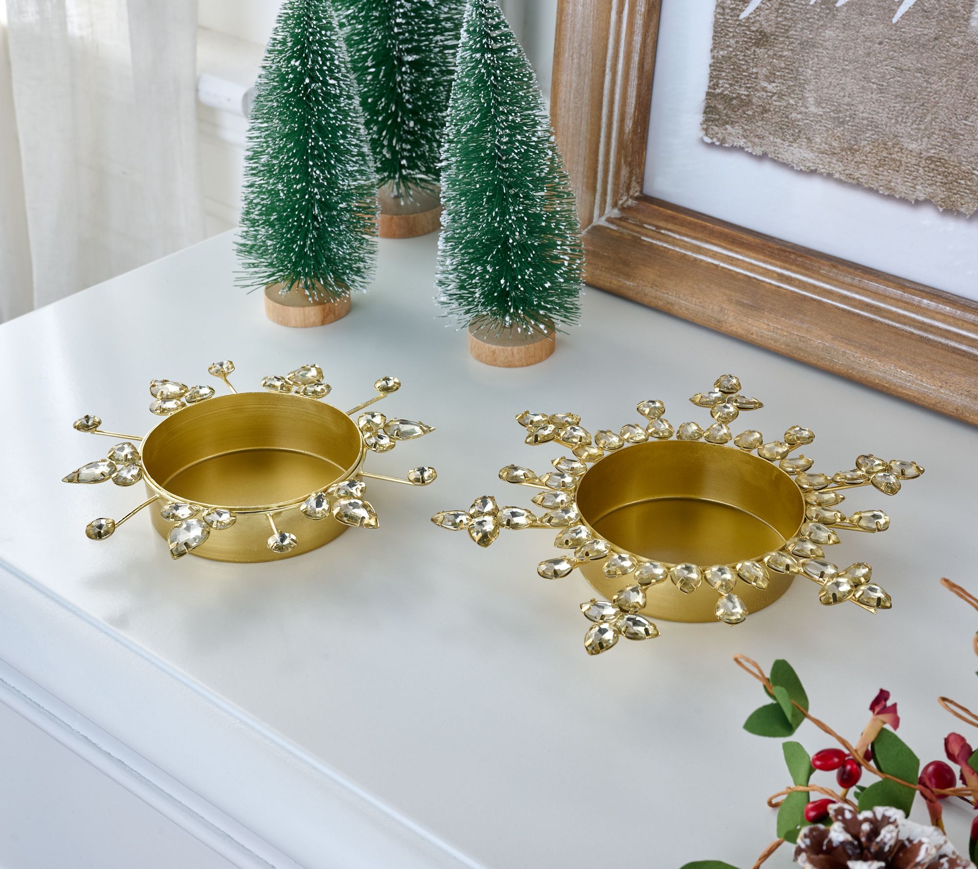 "As Is" Martha Stewart S/2 Crystal Snowflake Candle Holders