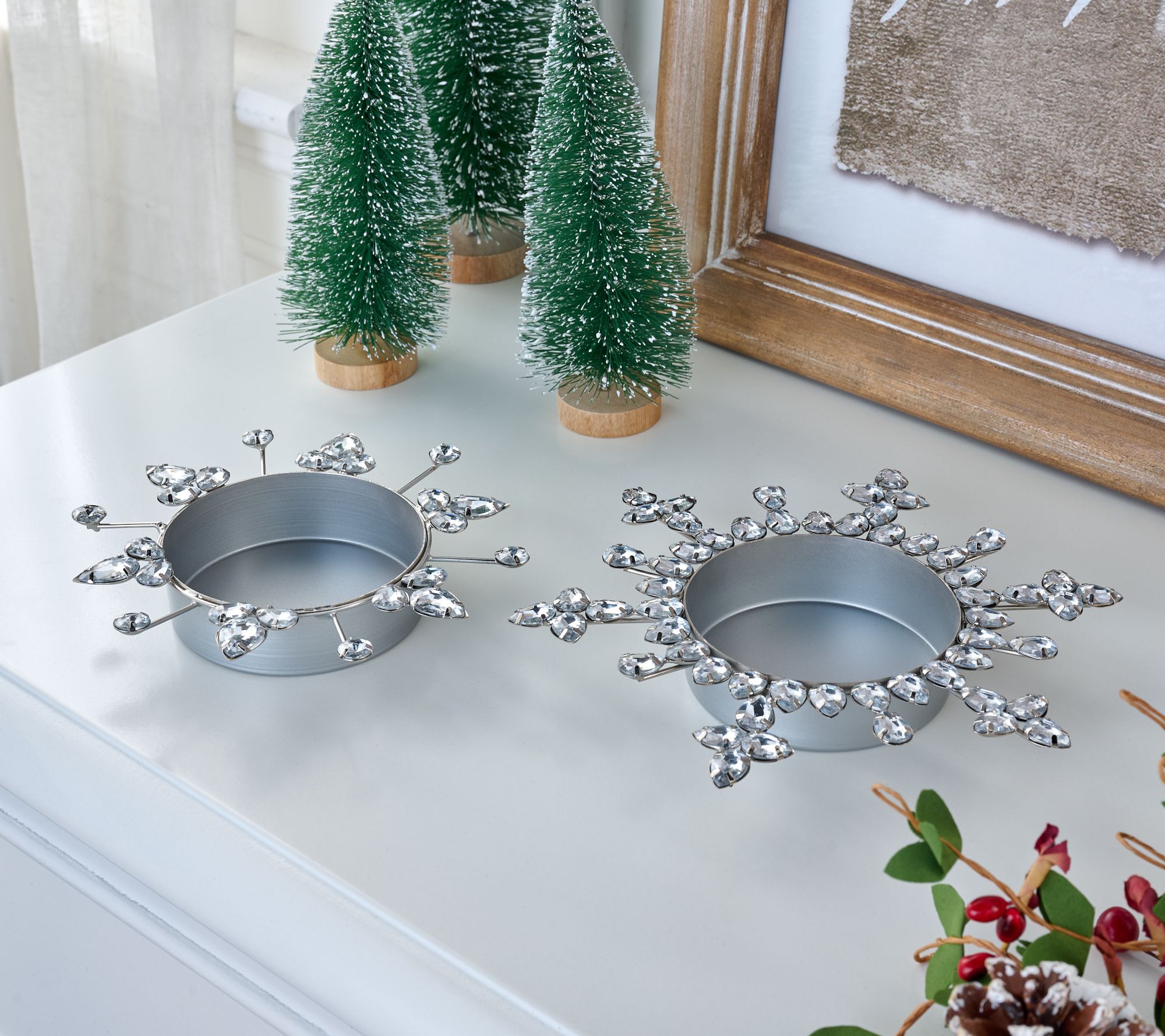 "As Is" Martha Stewart S/2 Crystal Snowflake Candle Holders