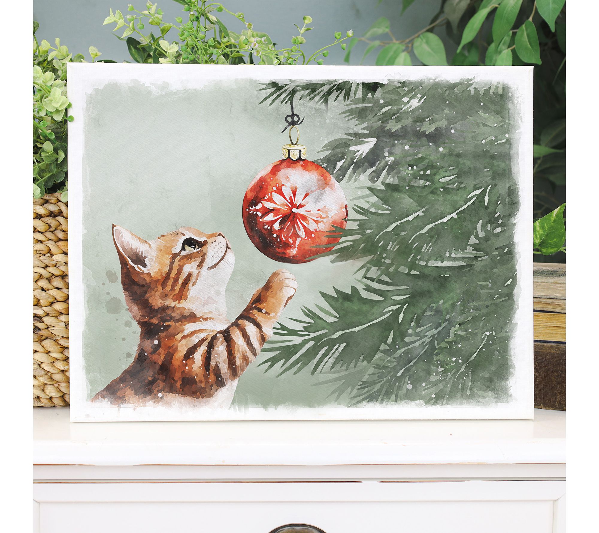Sincere Surroundings 17" Cat Ornament Scene Wrapped Canvas