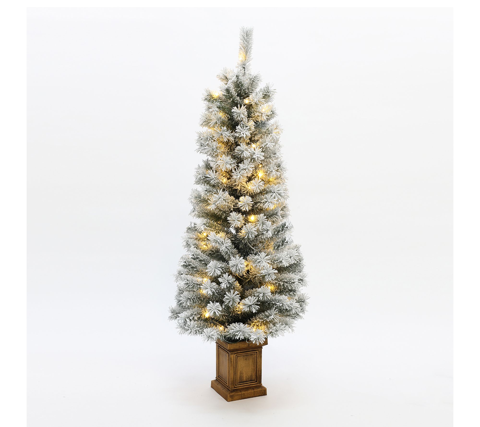 LuxenHome Artif icial 5Ft Pre-L it Flocked Xmas Tree Potted