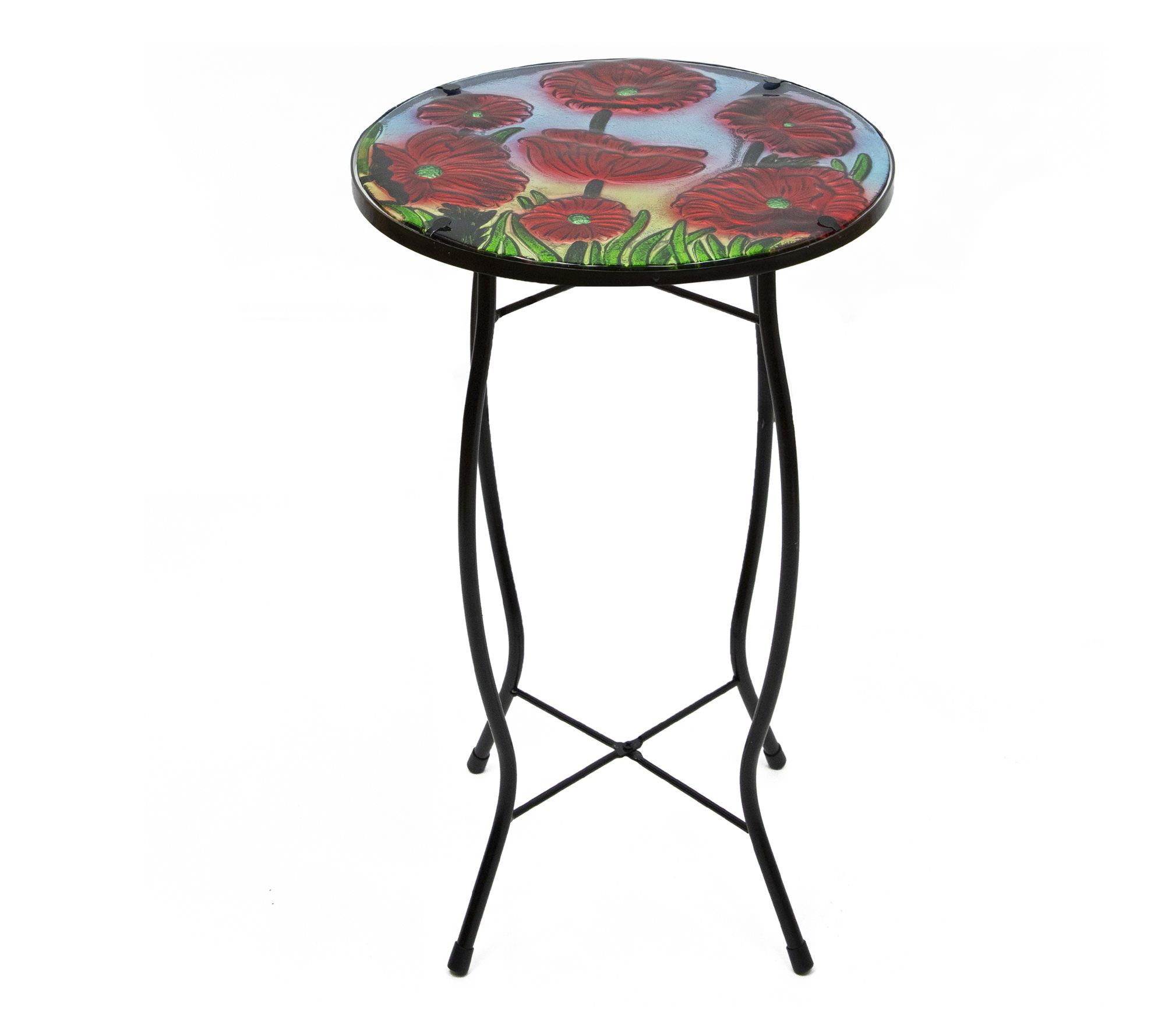 Northlight 19" Red Floral Poppies Glass Patio Side Table
