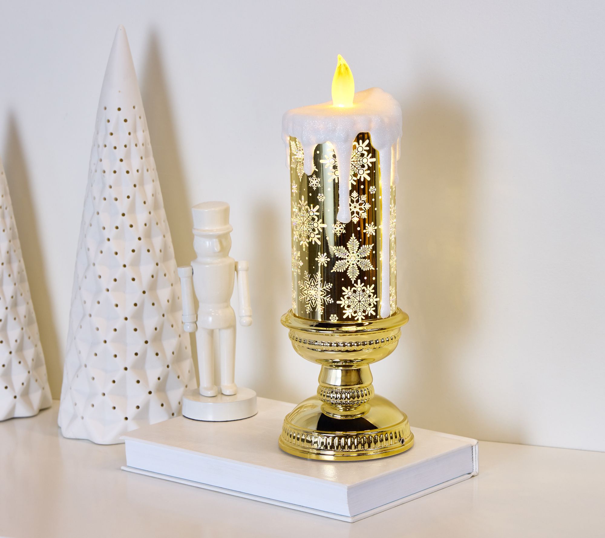 12" Illuminated Glitter Candle with Pedestal by Valerie