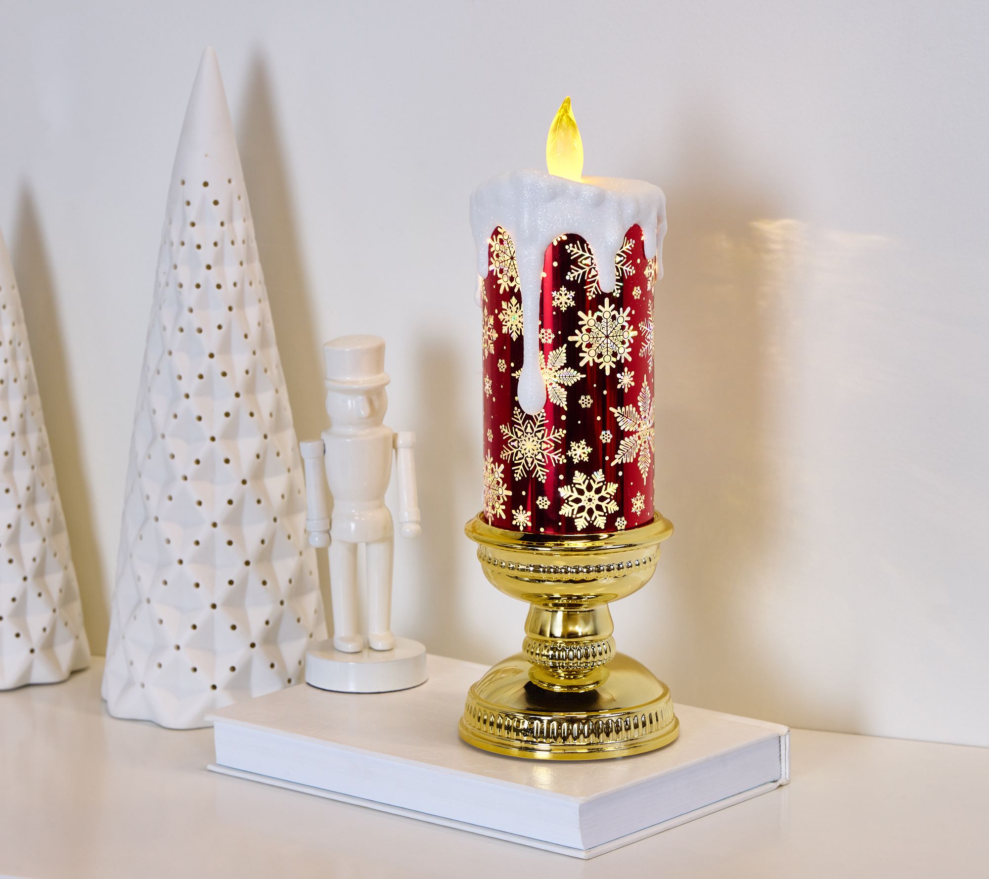 12" Illuminated Glitter Candle with Pedestal by Valerie