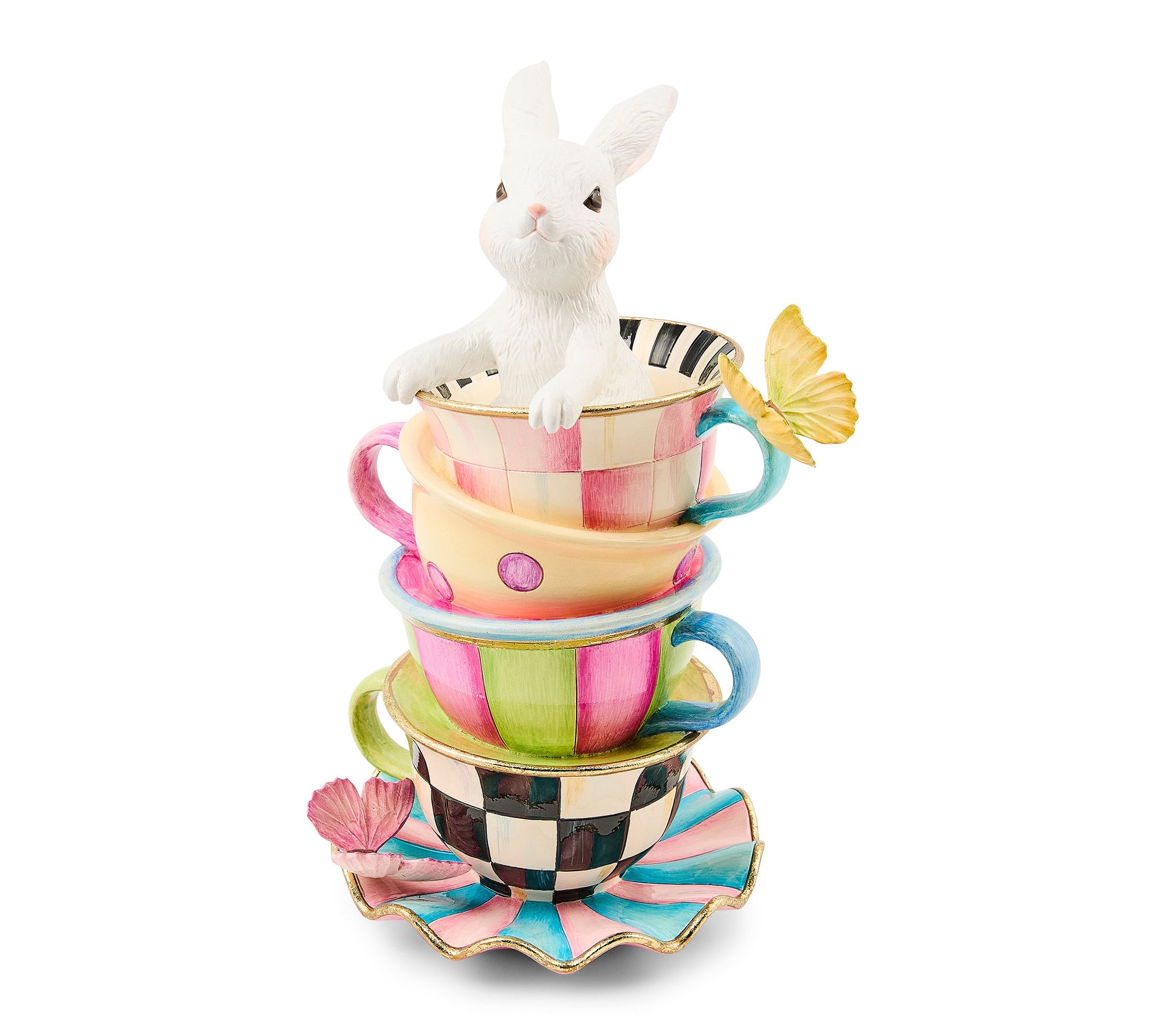 MacKenzie-Childs Frolic Spring Stacked Teacup Bunny
