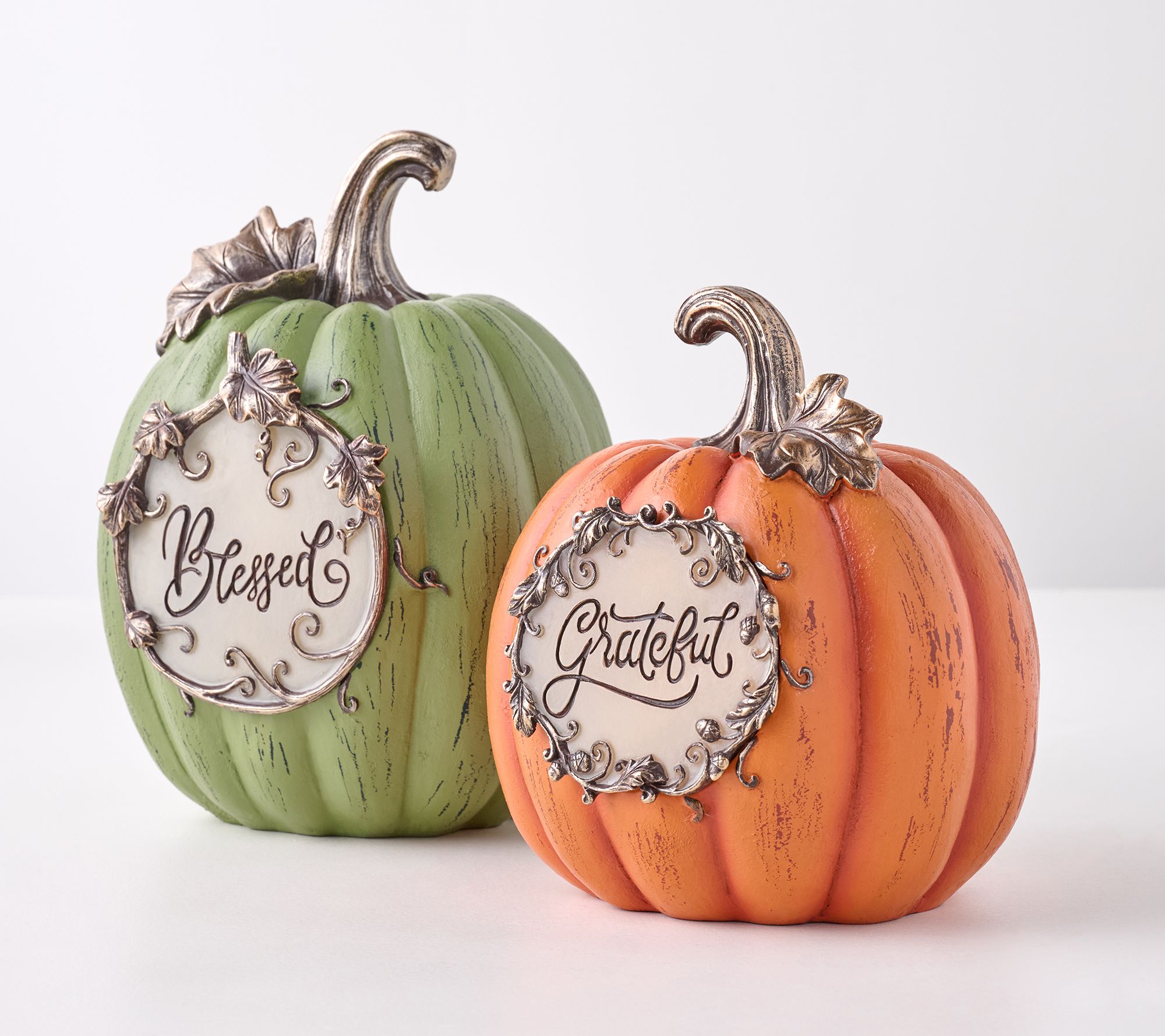 S/2 Illuminated Sentiment Pumpkins- 8.5",10.5" by Valerie