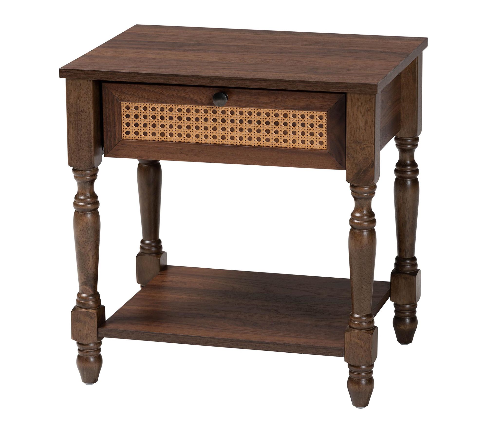 Baxton Studio Roden Dark Brown Nightstand withRattan
