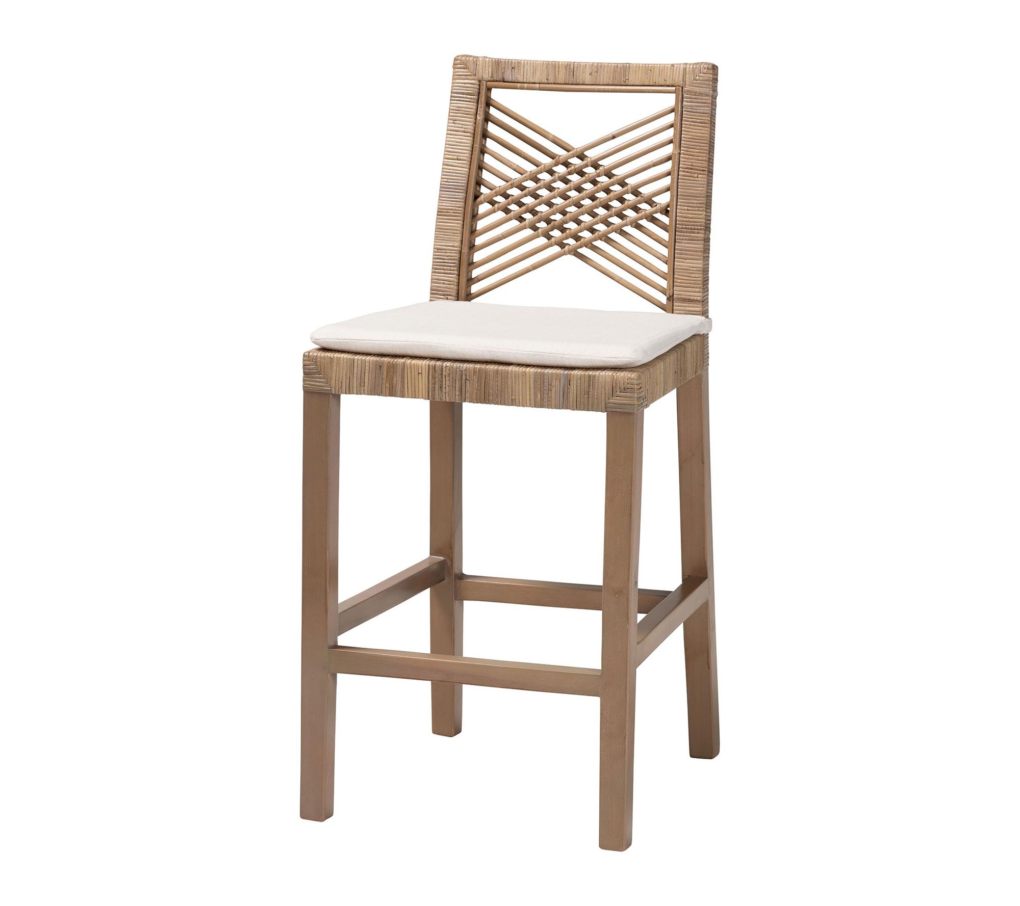 bali & pari Poltak Grey Kubu Rattan and Wood Counter Stool