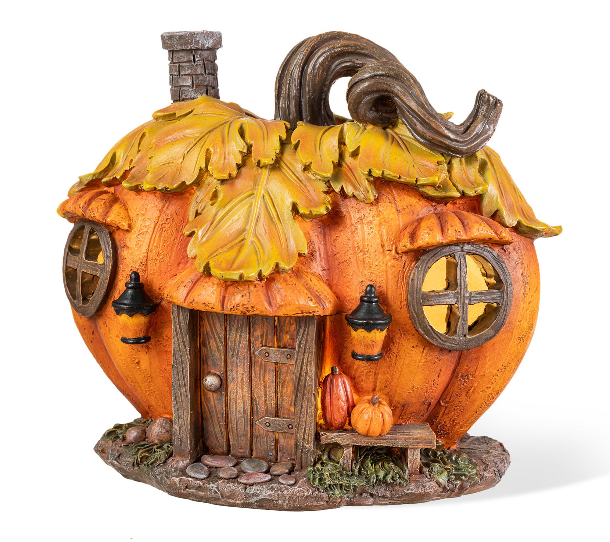 Glitzhome 8.5"L Fall Lighted Resin Pumpkin House Table Decor